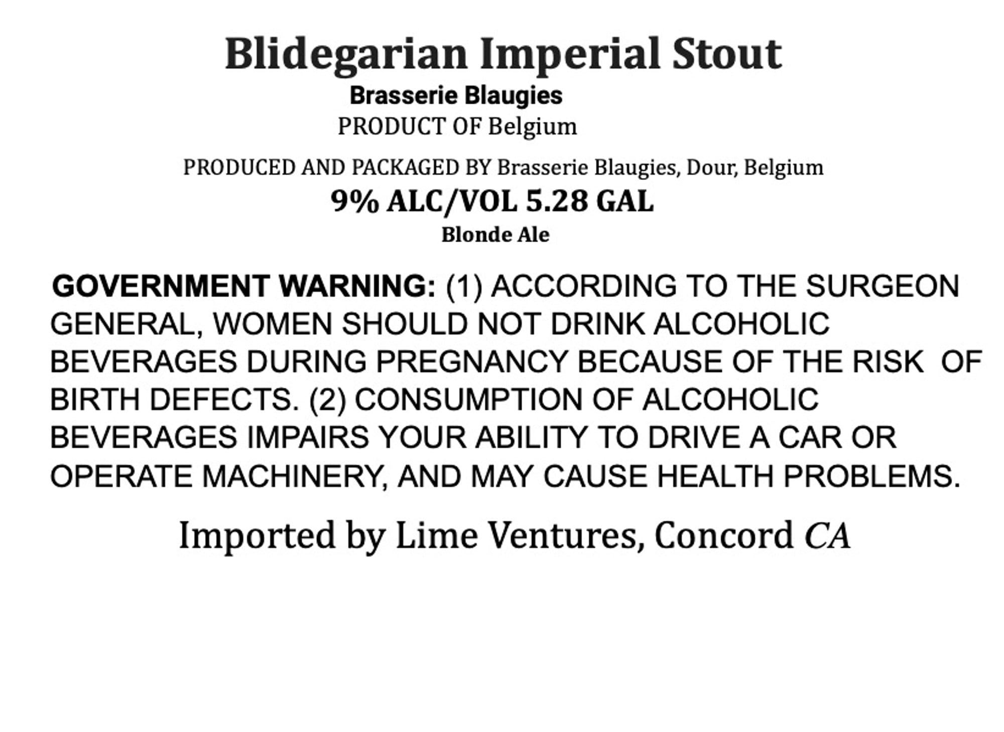 Blidegarian Imperial Stout by Brasserie Blaugies - beer label