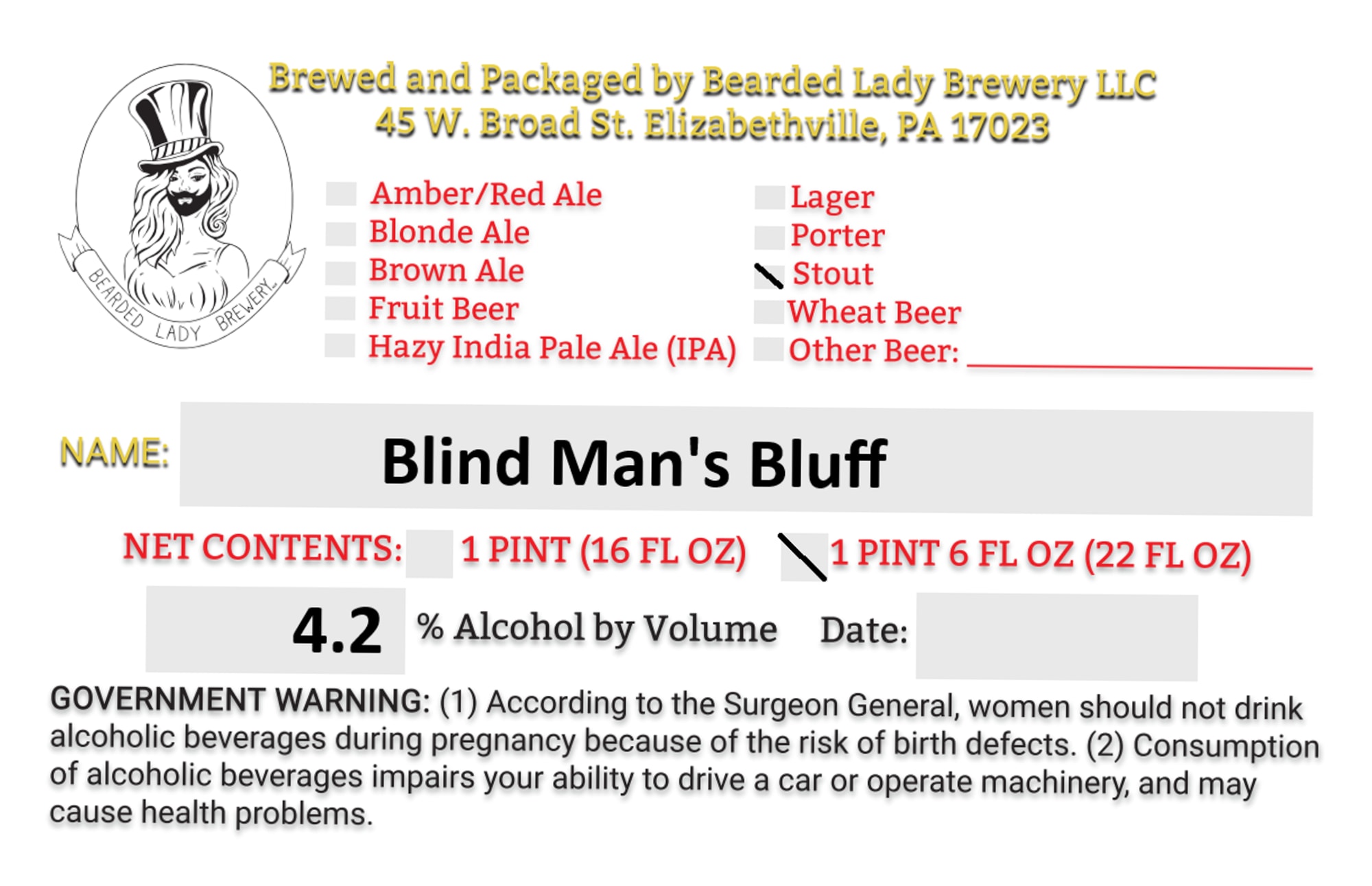 Blind Man's Bluff by Bearded Lady Brewery LLC - beer label