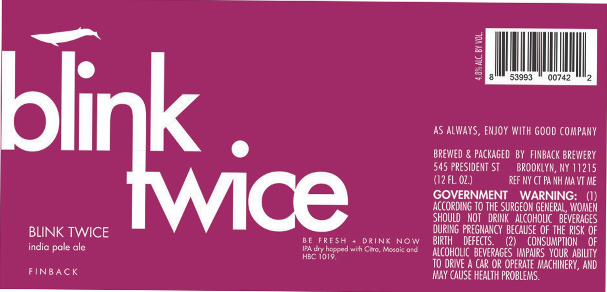 Blink Twice by Finback Brewery - beer label