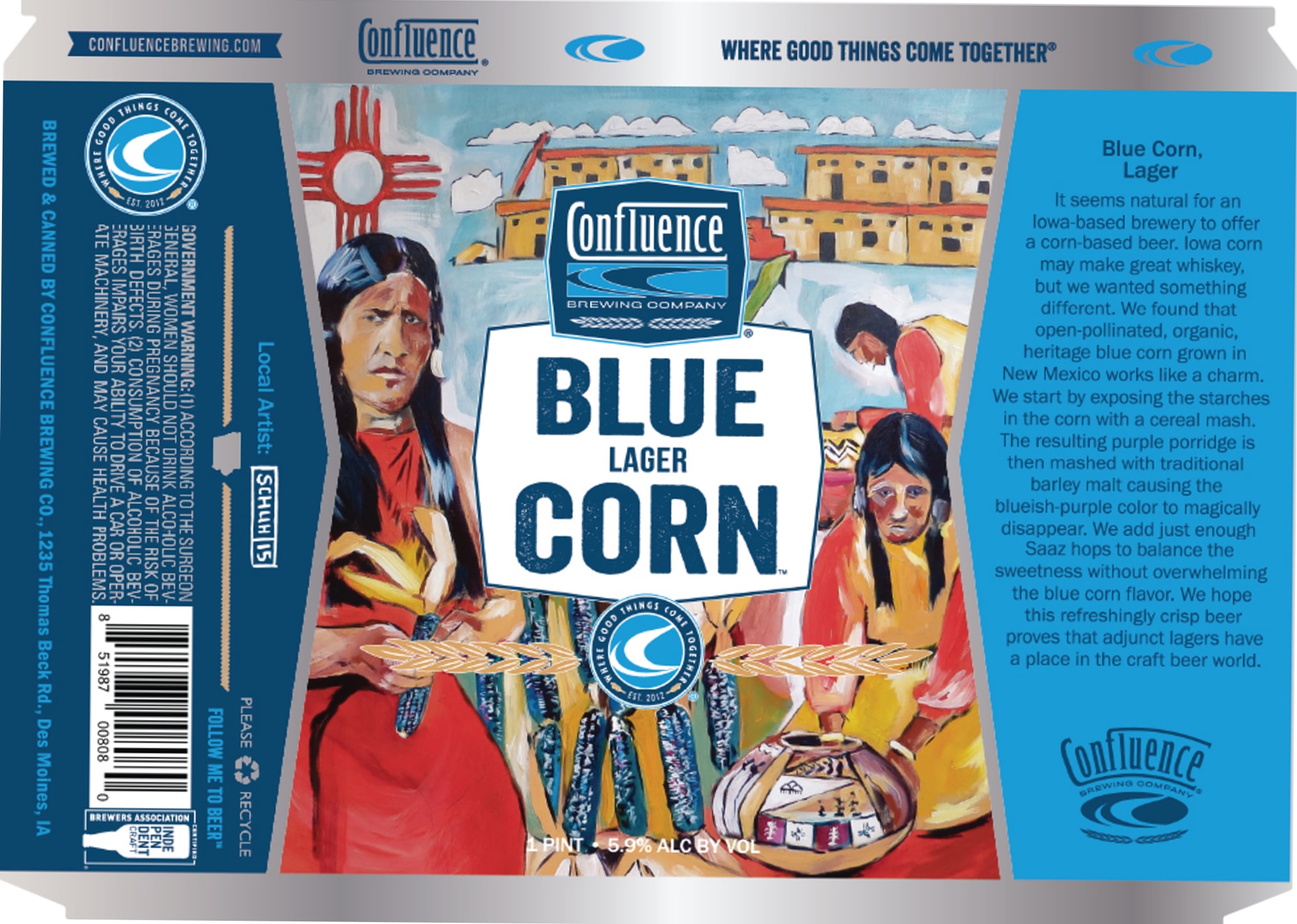 Blue Corn Lager by Confluence Brewing Company - beer label