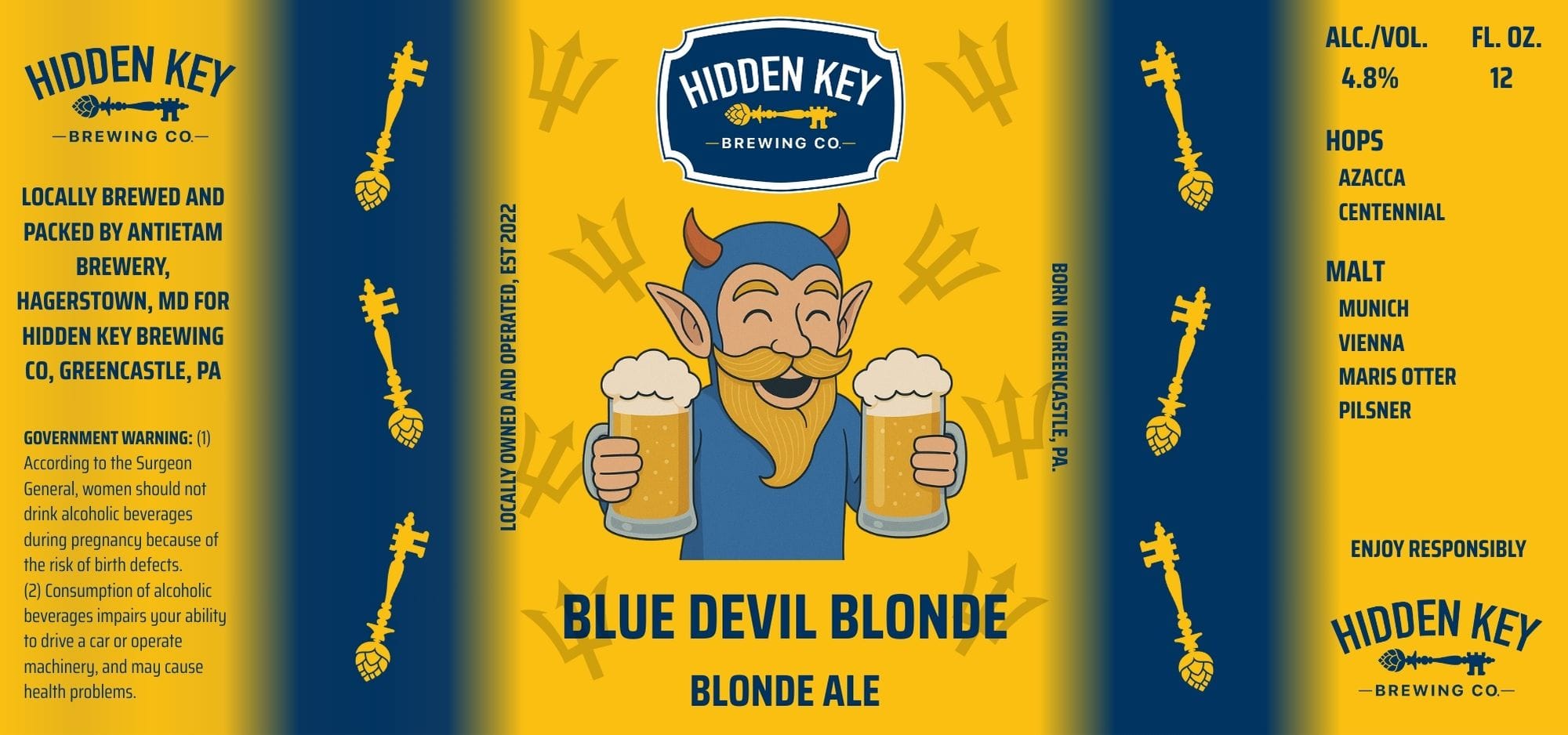 Blue Devil Blonde by Hidden Key Brewing Co. - beer label