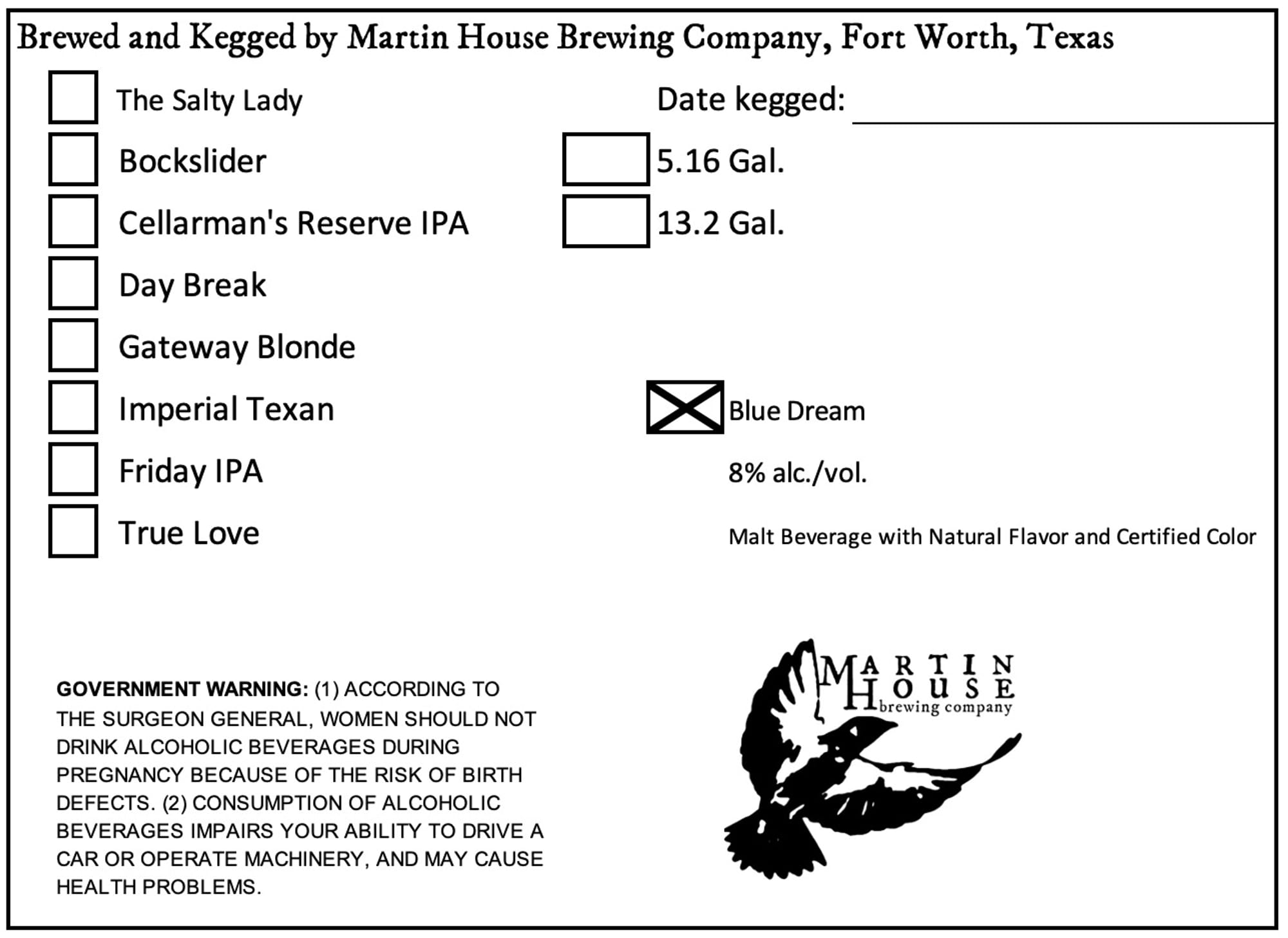 Blue Dream by Martin House Brewing Company - beer label