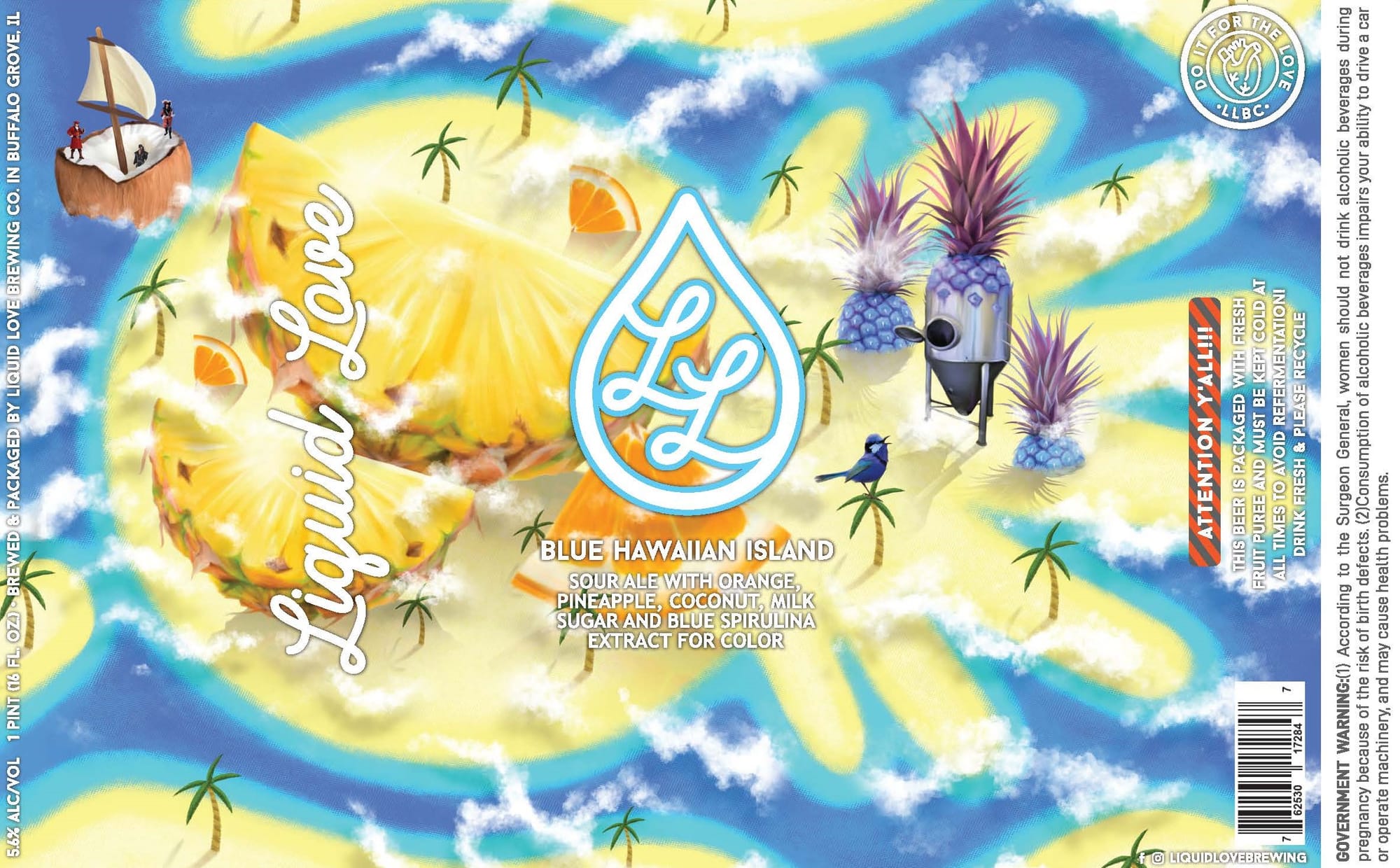 Blue Hawaiian Island by Liquid Love Brewing Co. - beer label
