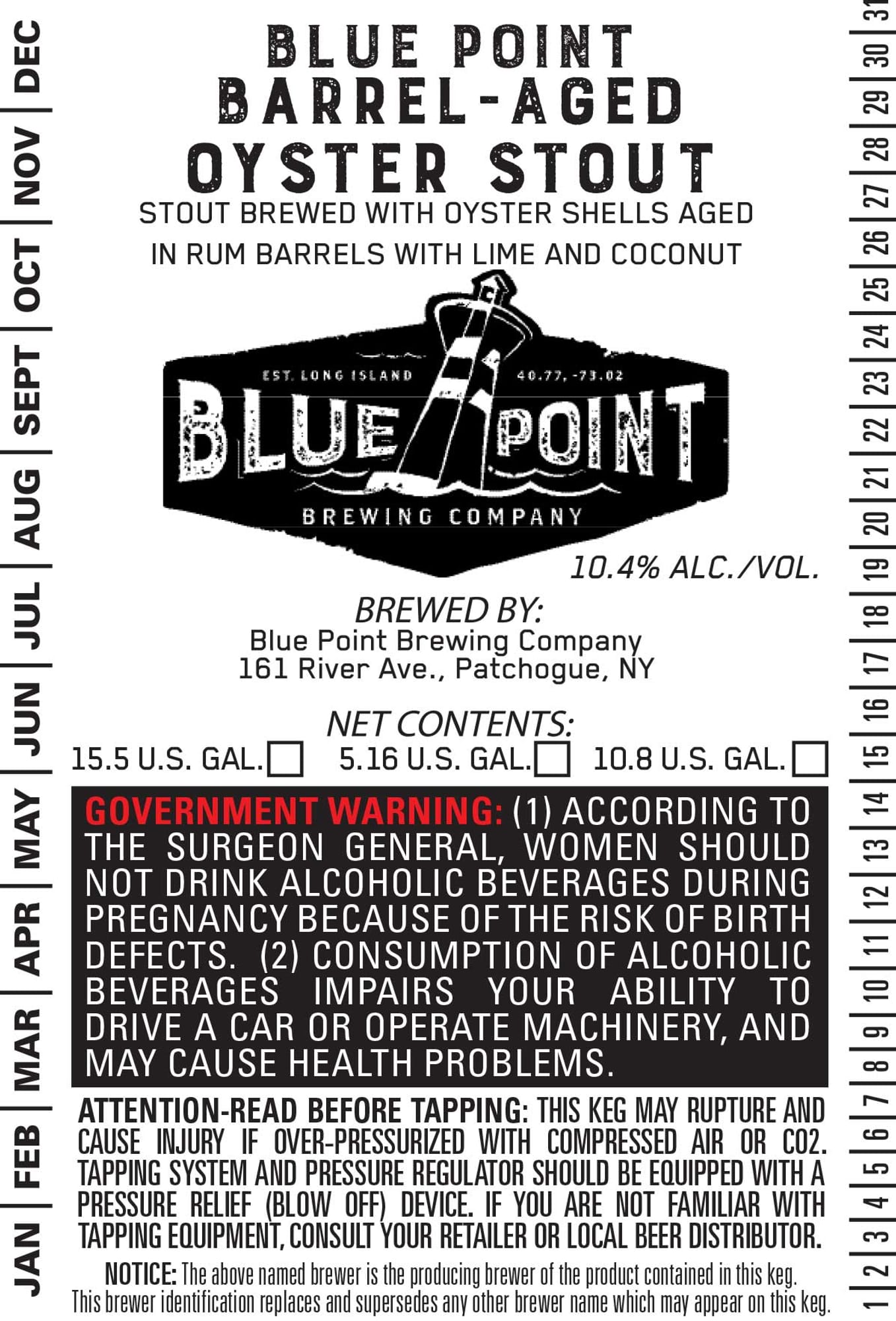 Barrel-Aged Oyster Stout by Blue Point Brewing Company - beer label