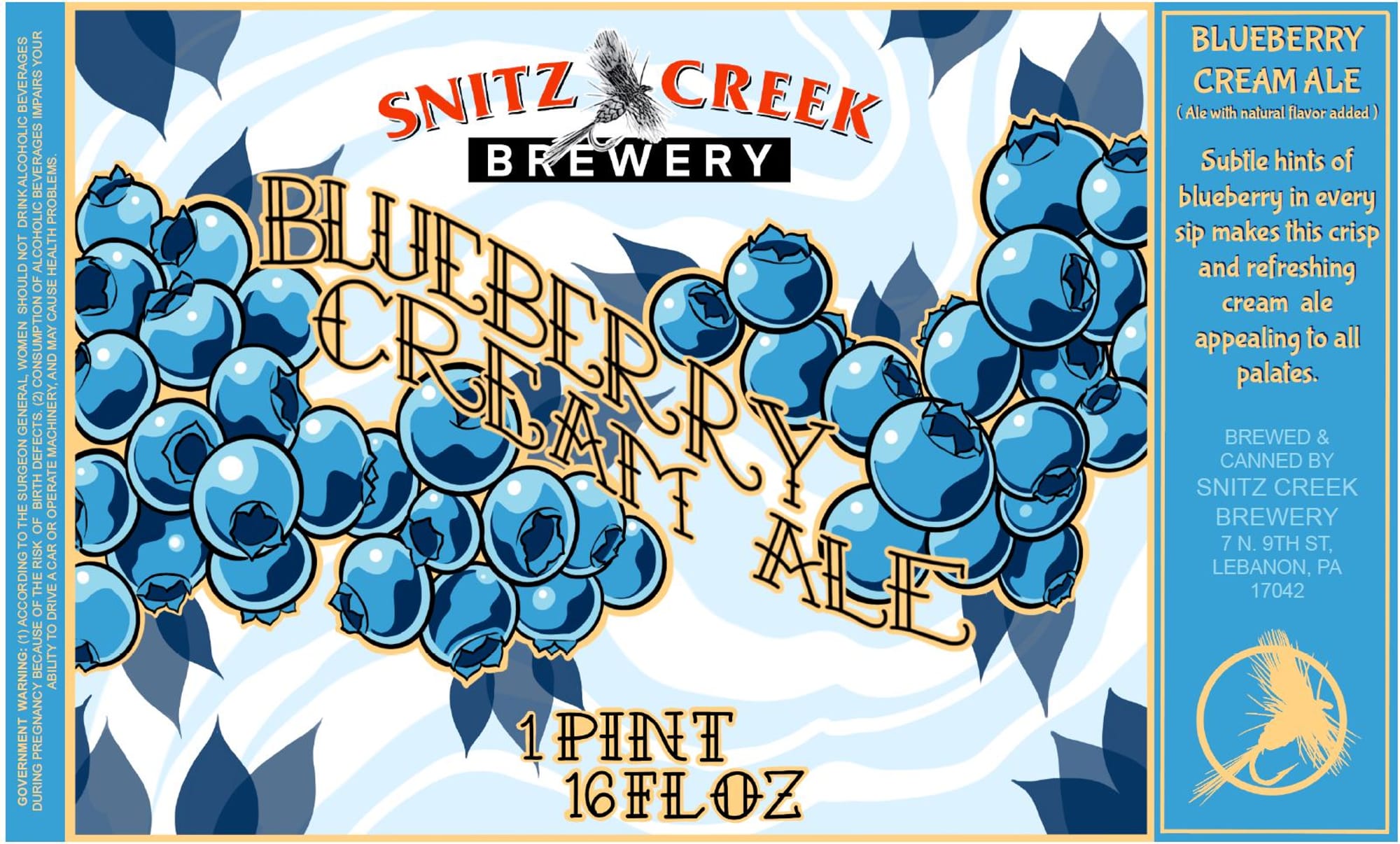 Blueberry Cream Ale by Snitz Creek Brewery - beer label