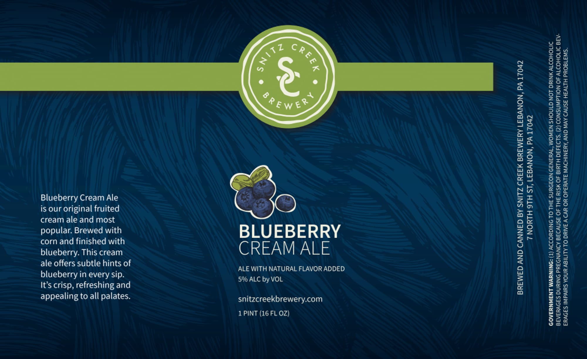 Blueberry Cream Ale by Snitz Creek Brewery - beer label