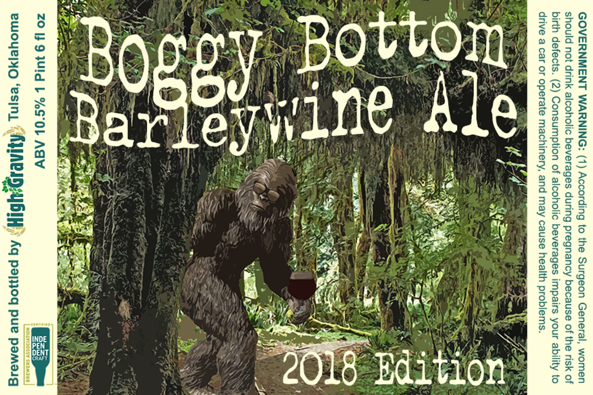 Boggy Bottom Barleywine Ale by High Gravity - beer label