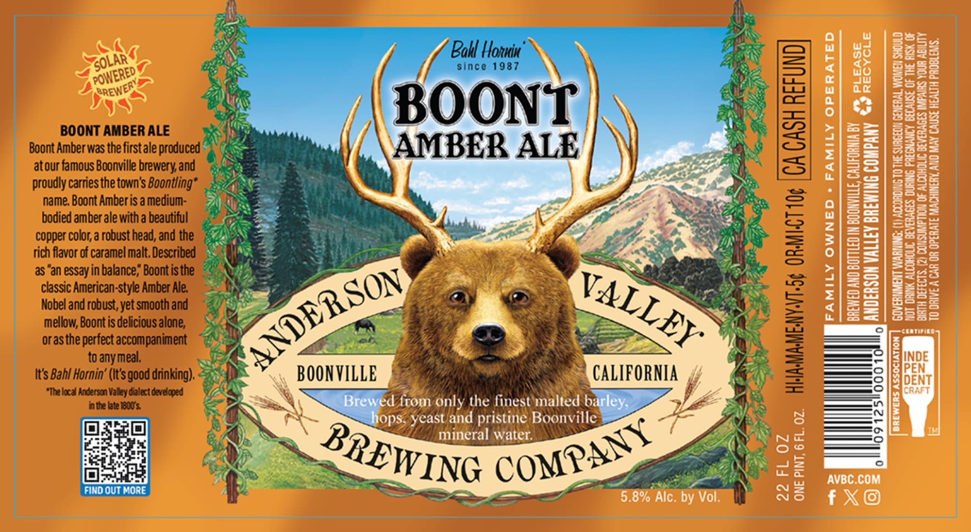 Boont Amber Ale by Anderson Valley Brewing Company - beer label