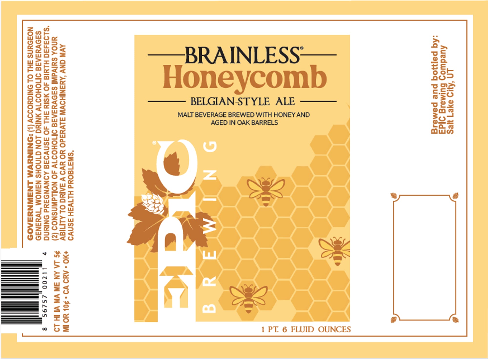 Brainless Honeycomb by Epic Brewing Company - beer label