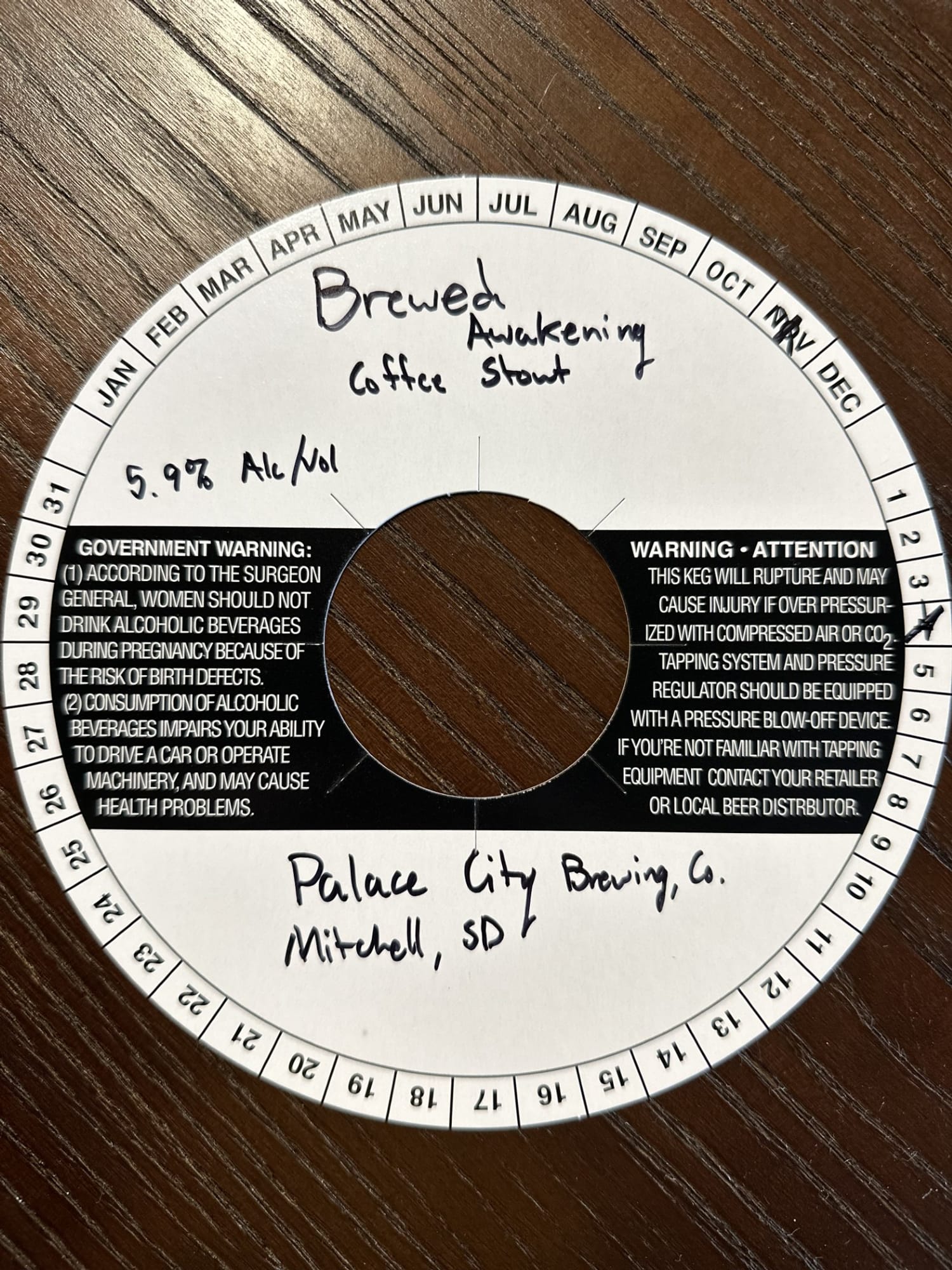 Brewed Awakening Coffee Stout by Palace City Brewing Co. - beer label