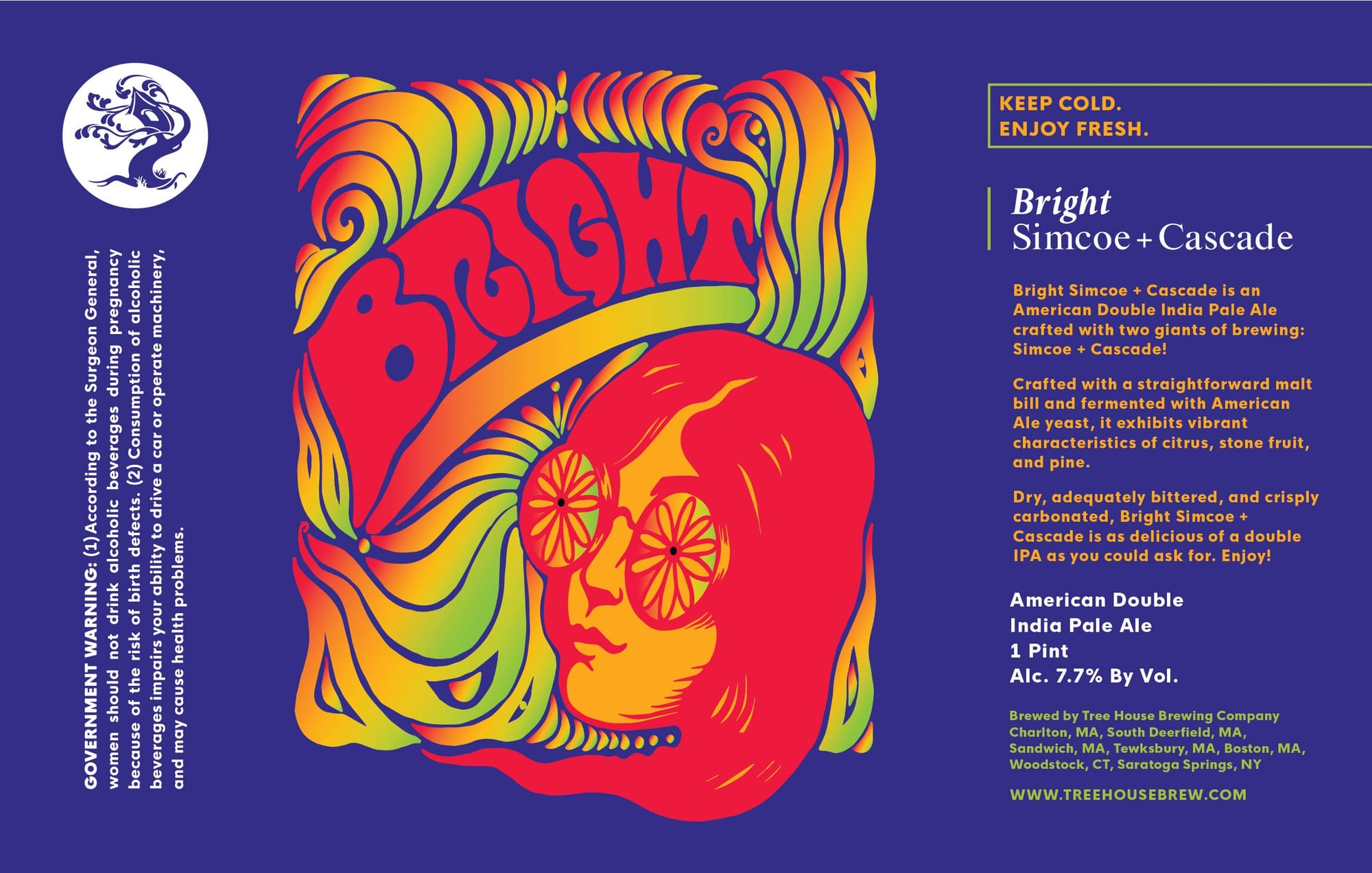 Bright Simcoe + Cascade by Tree House Brewing Company - beer label