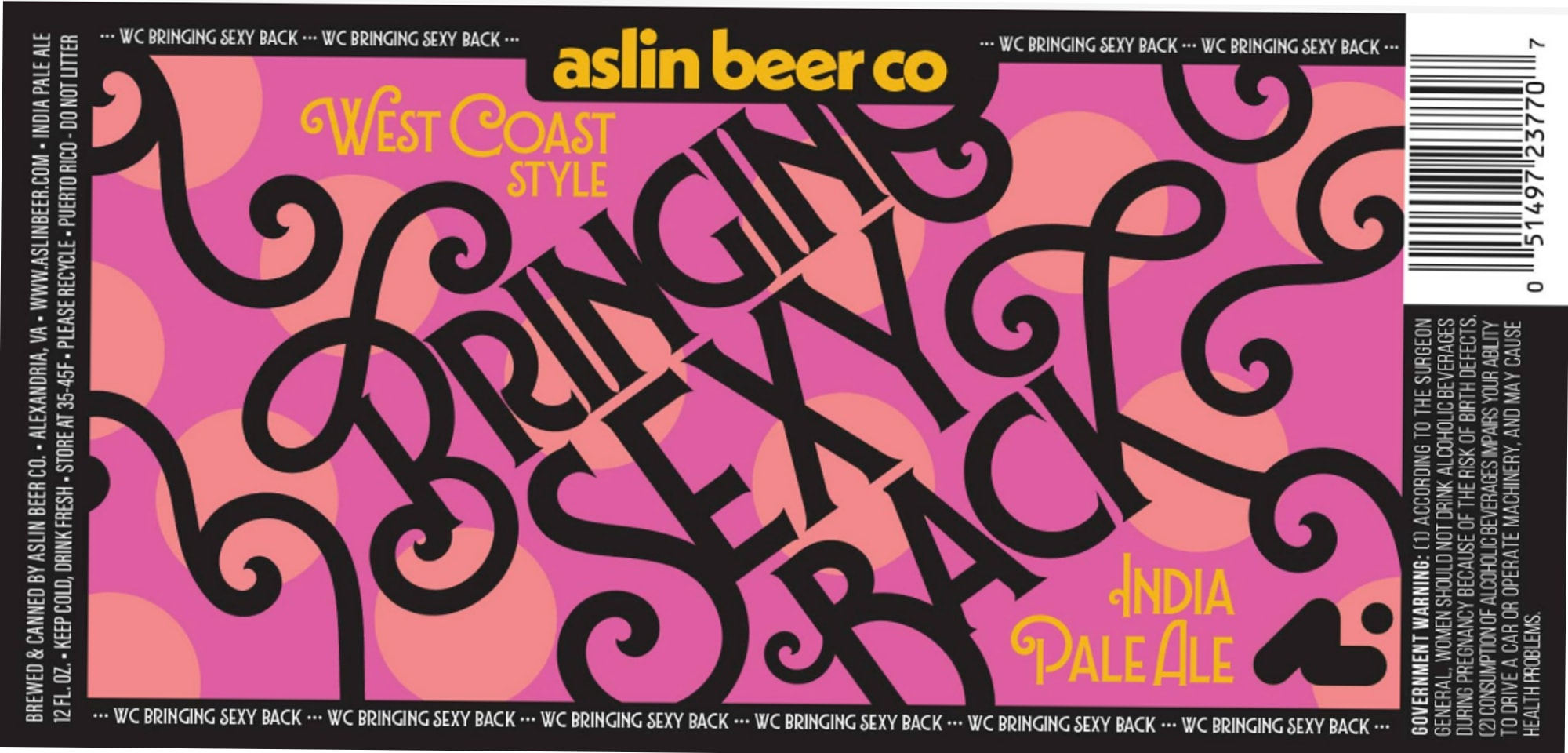 Bringin’ Sexy Back by Aslin Beer Co. - beer label