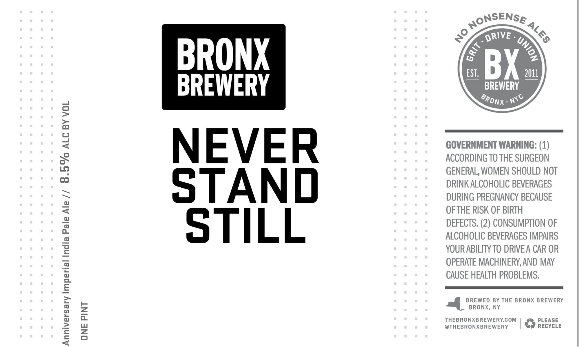 Never Stand Still by Bronx Brewery - beer label