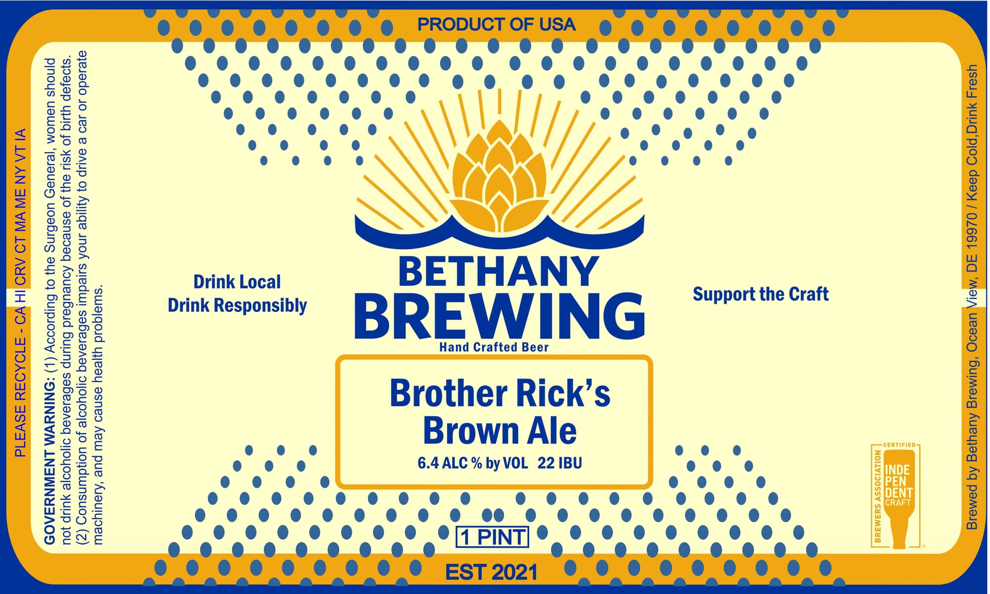 Brother Rick’s Brown Ale by Bethany Brewing - beer label