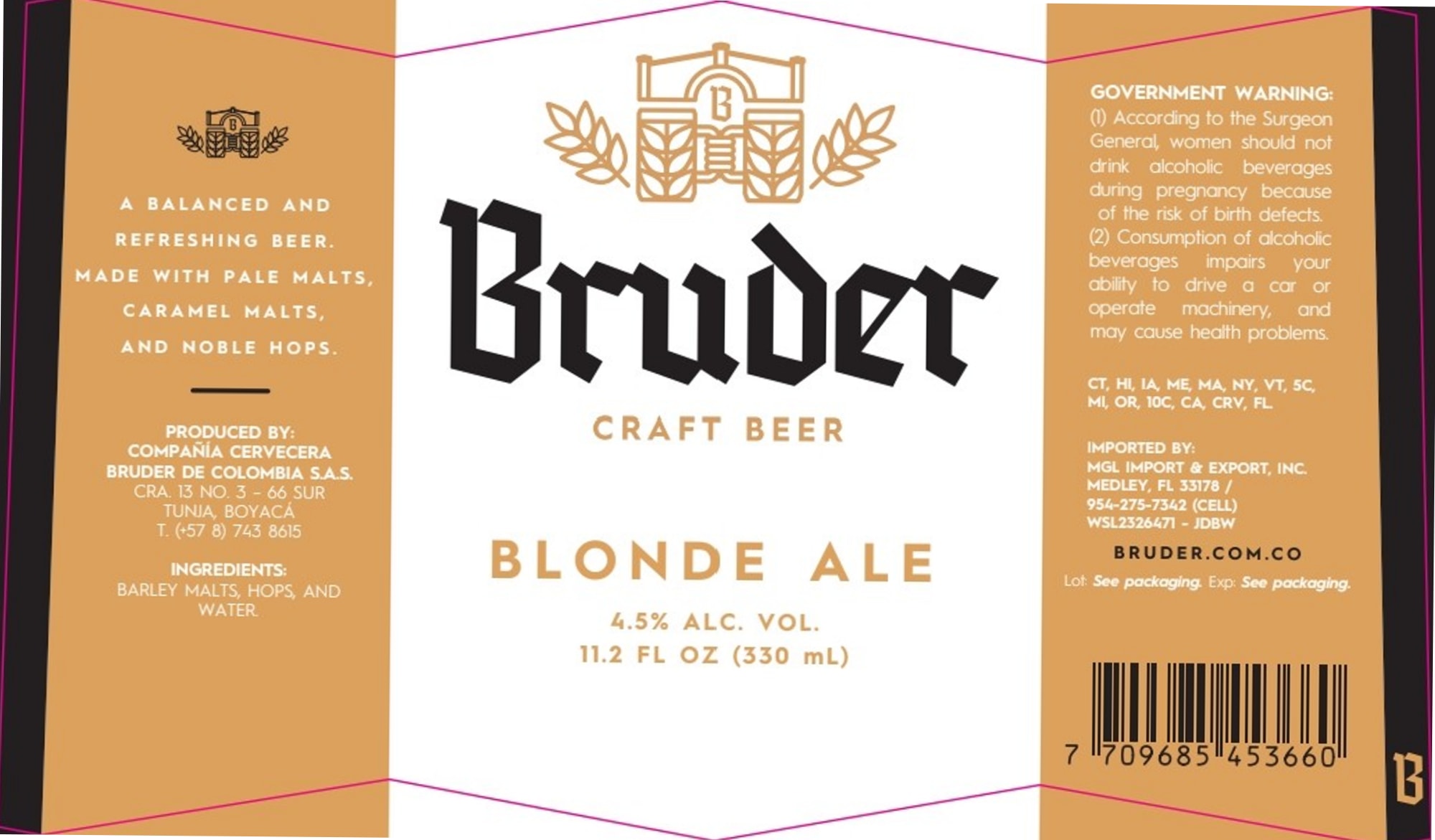 Bruder Blonde Ale by Compania Cervecera Bruder de Colombia S.A.S - beer label