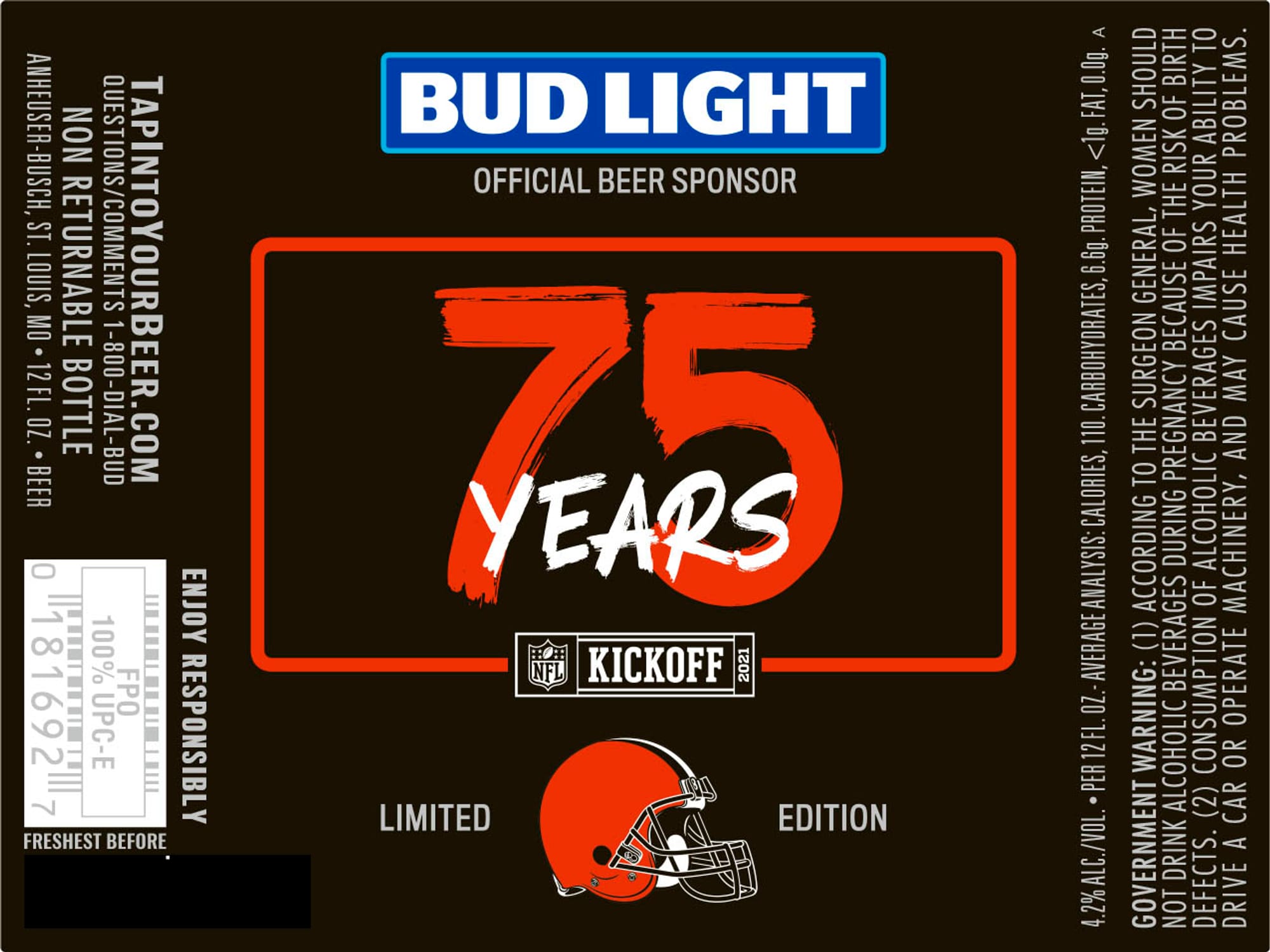 Bud Light 75 Years NFL Edition by Anheuser-Busch - beer label