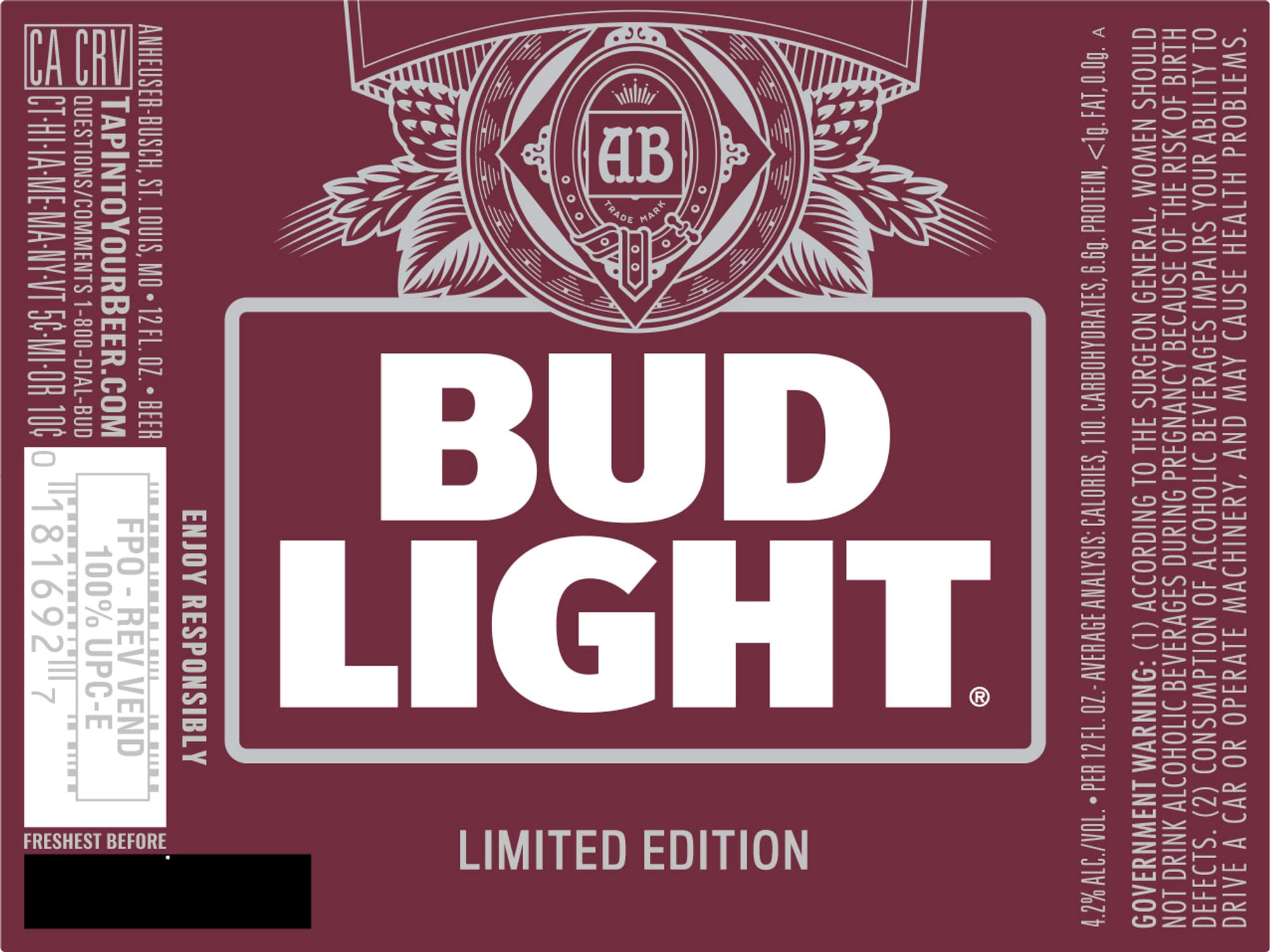 Bud Light by Anheuser-Busch - beer label