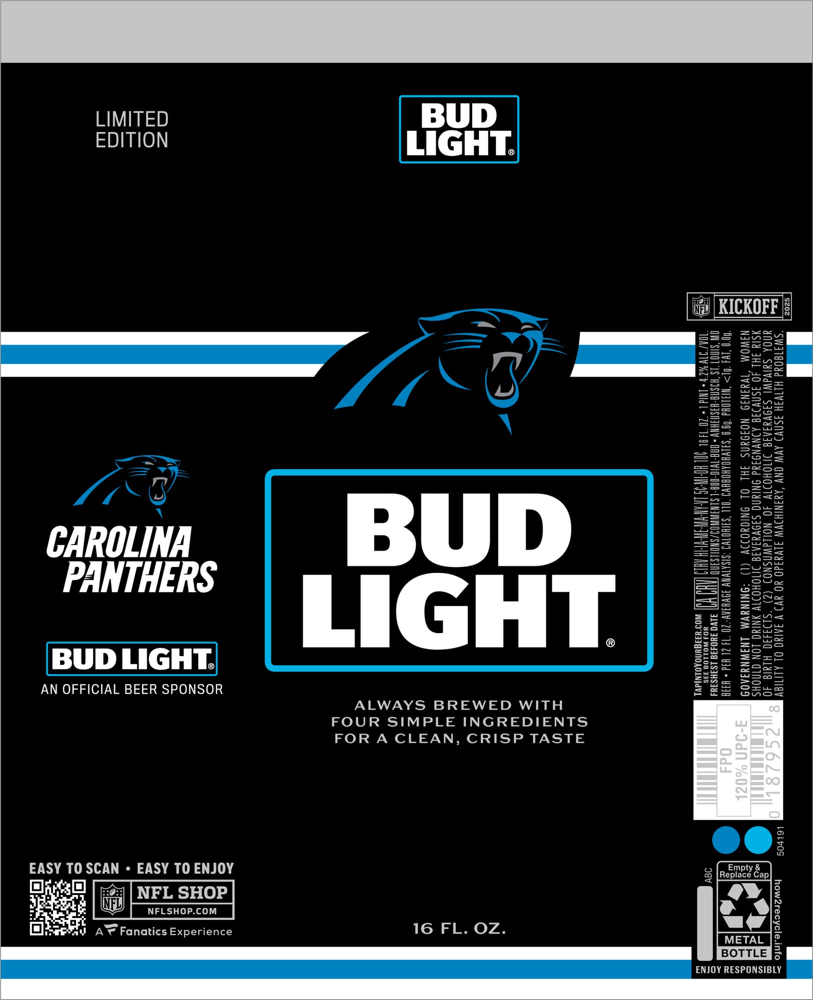 Bud Light (Carolina Panthers Limited Edition) by Anheuser-Busch - beer label