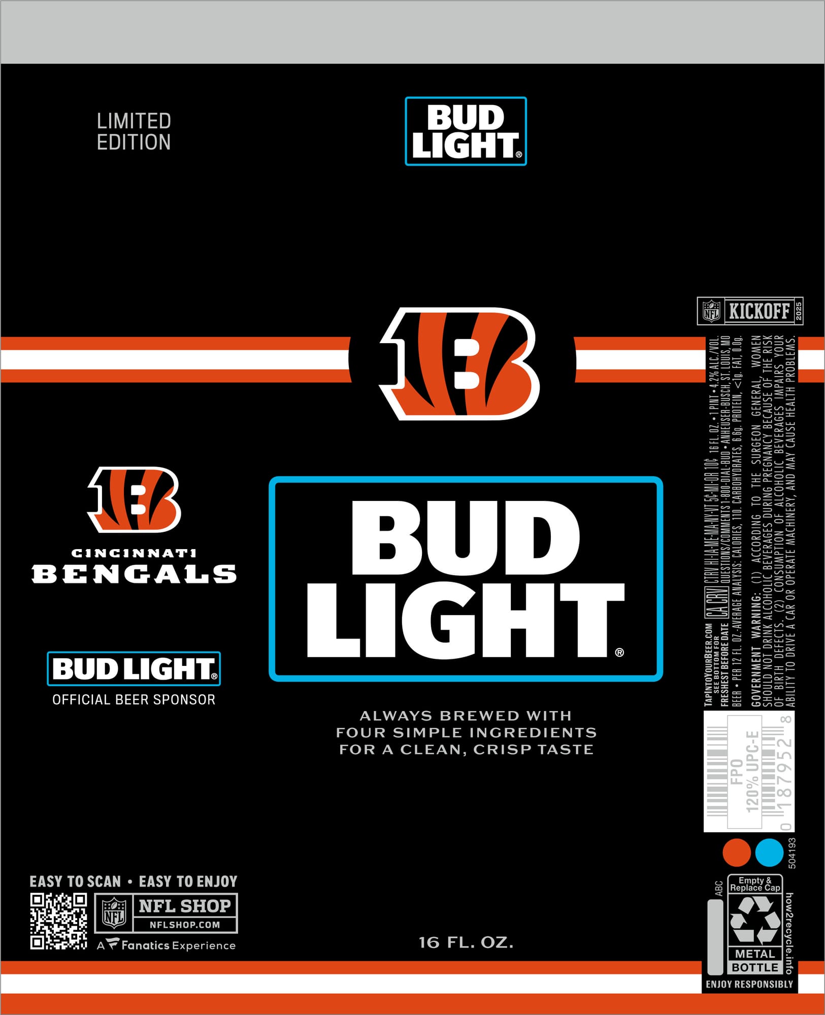 Bud Light (Cincinnati Bengals Edition) by Anheuser-Busch - beer label