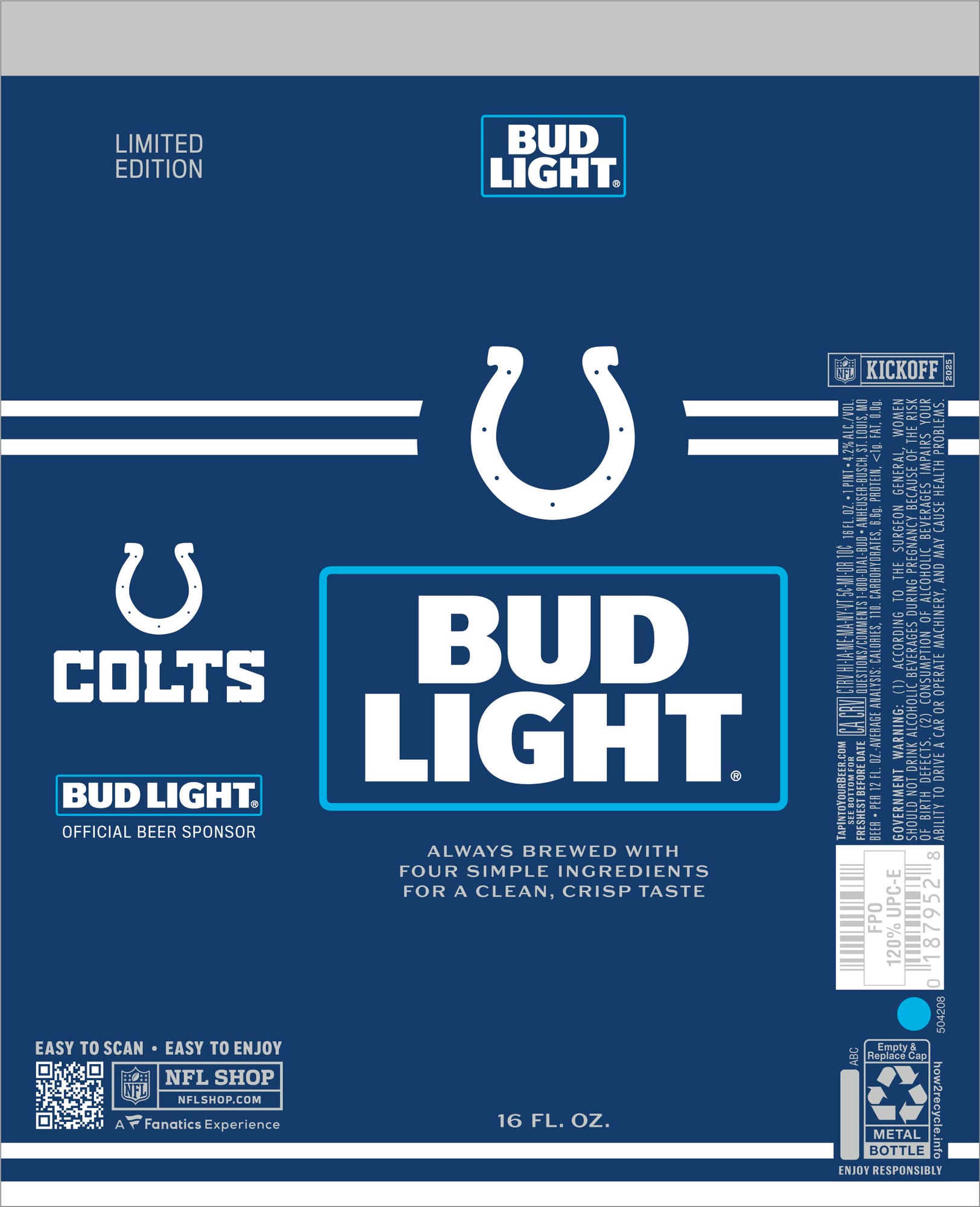 Bud Light (Colts Edition) by Anheuser-Busch - beer label