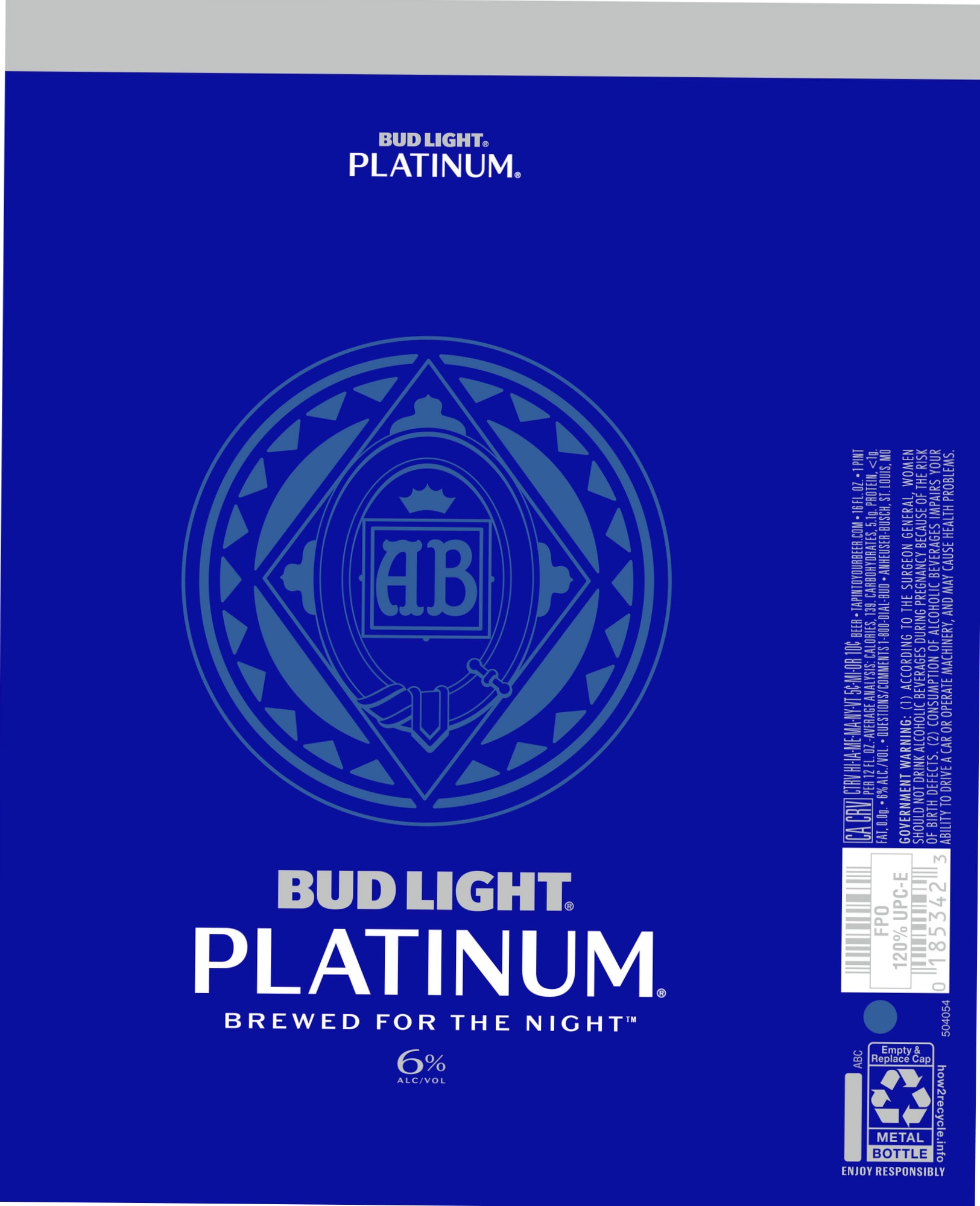 Bud Light Platinum by Anheuser-Busch - beer label