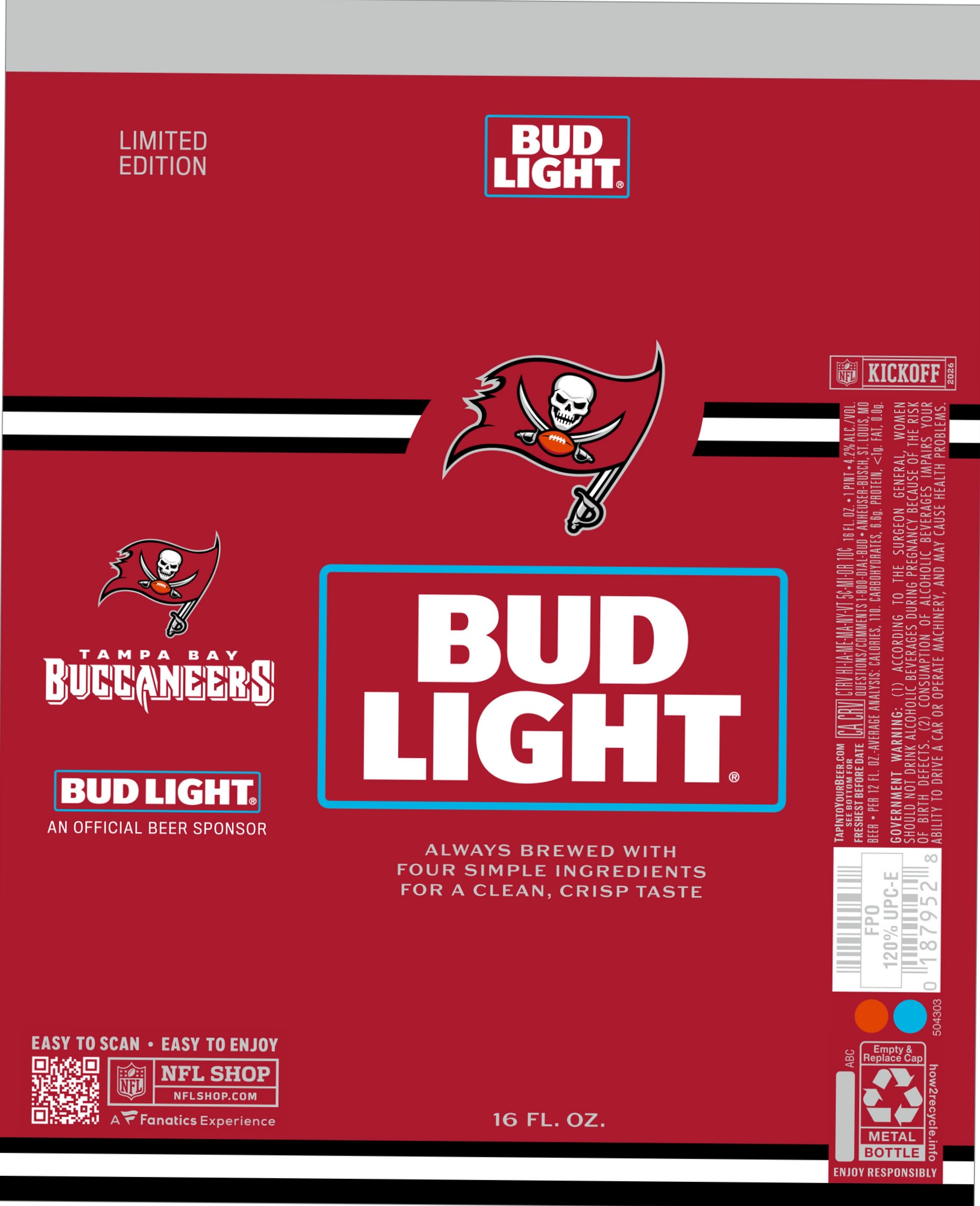 Bud Light (Tampa Bay Buccaneers Edition) by Anheuser-Busch - beer label