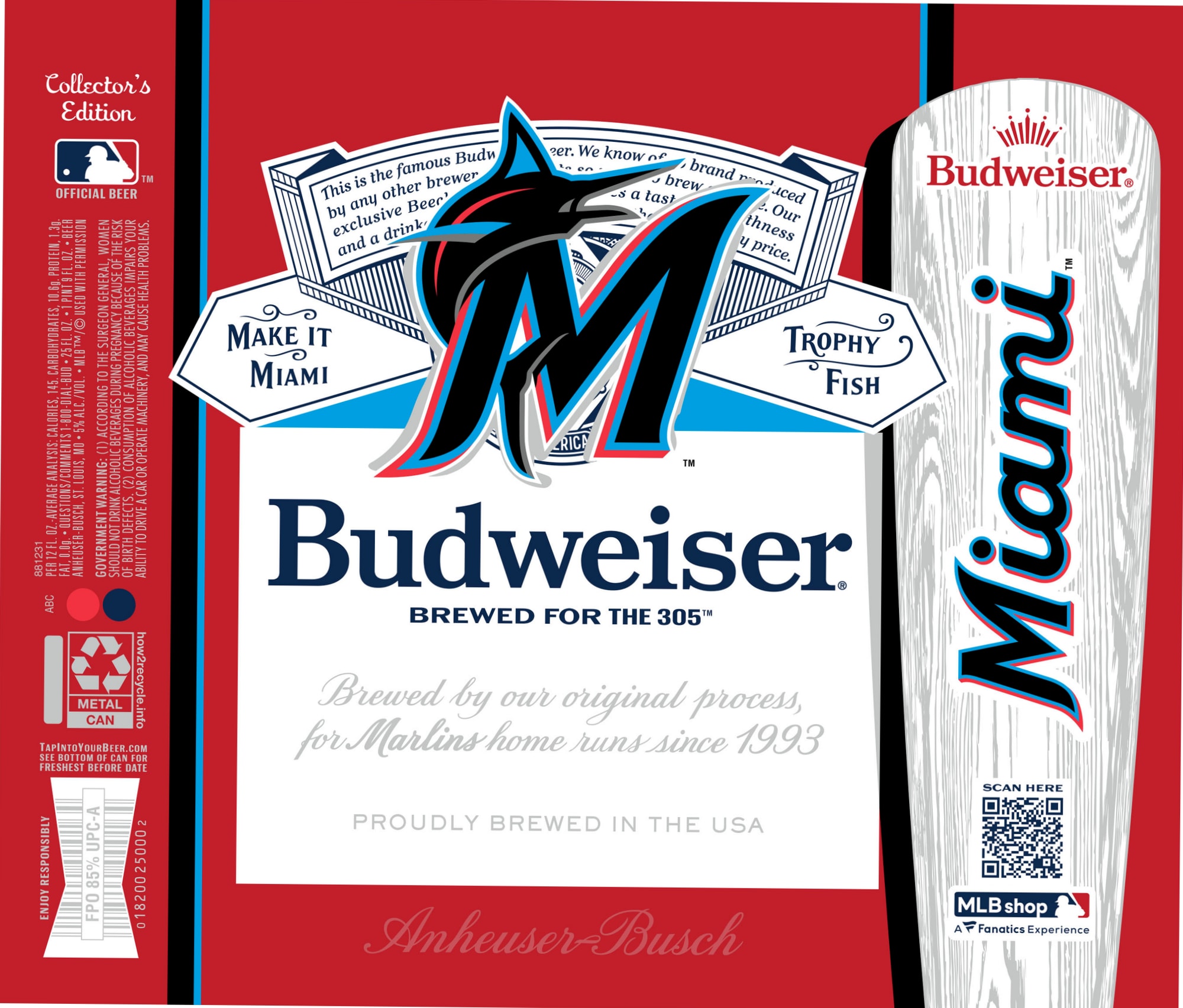 Budweiser (Miami Marlins Edition) by Anheuser-Busch - beer label