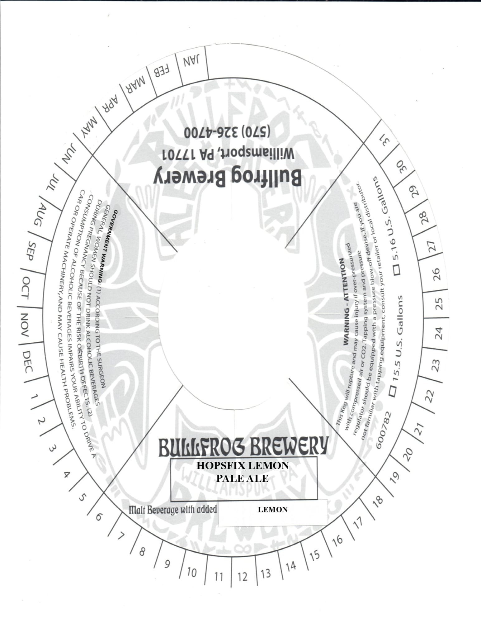 HopSix Lemon by Bullfrog Brewery - beer label