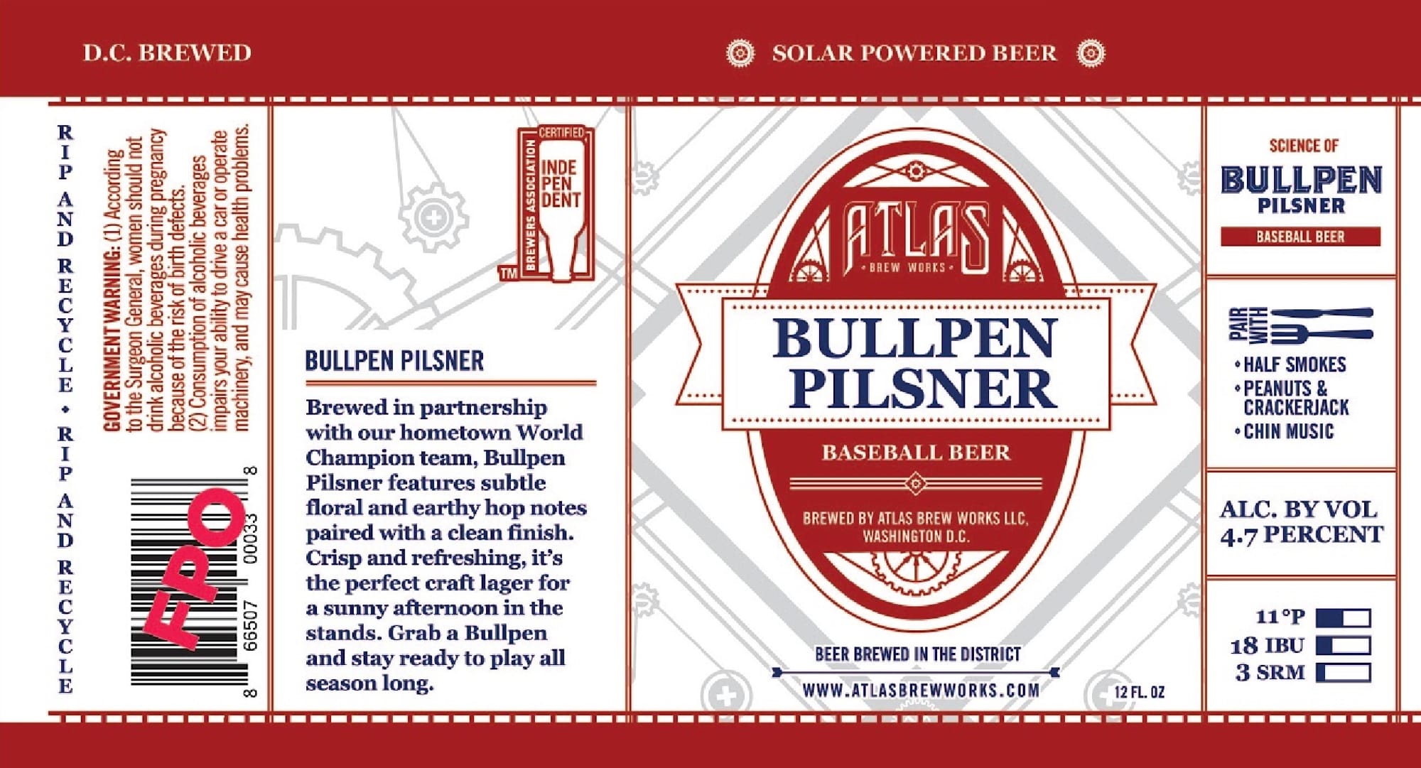 Bullpen Pilsner by Atlas Brew Works - beer label