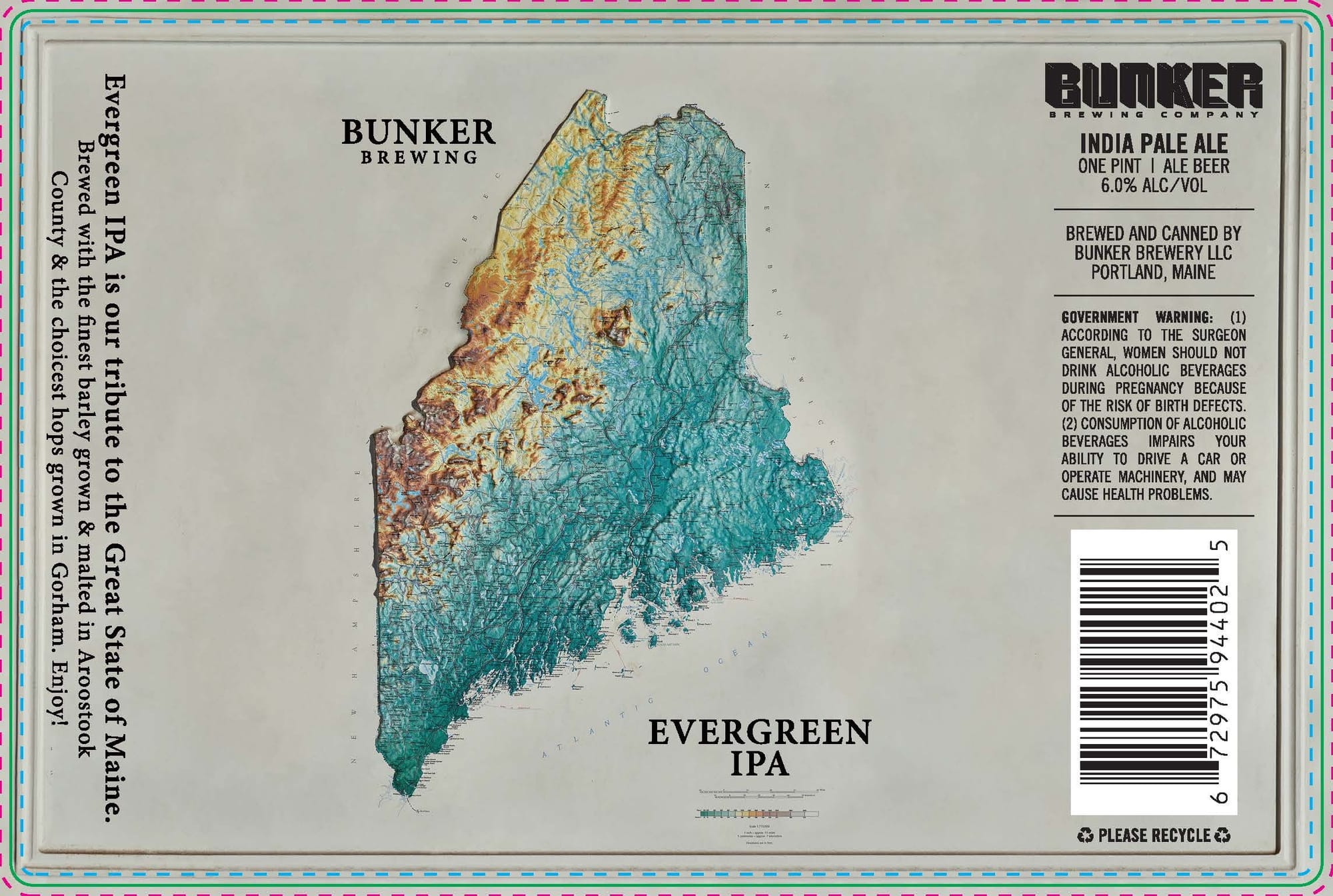 Evergreen IPA by Bunker Brewing Company - beer label