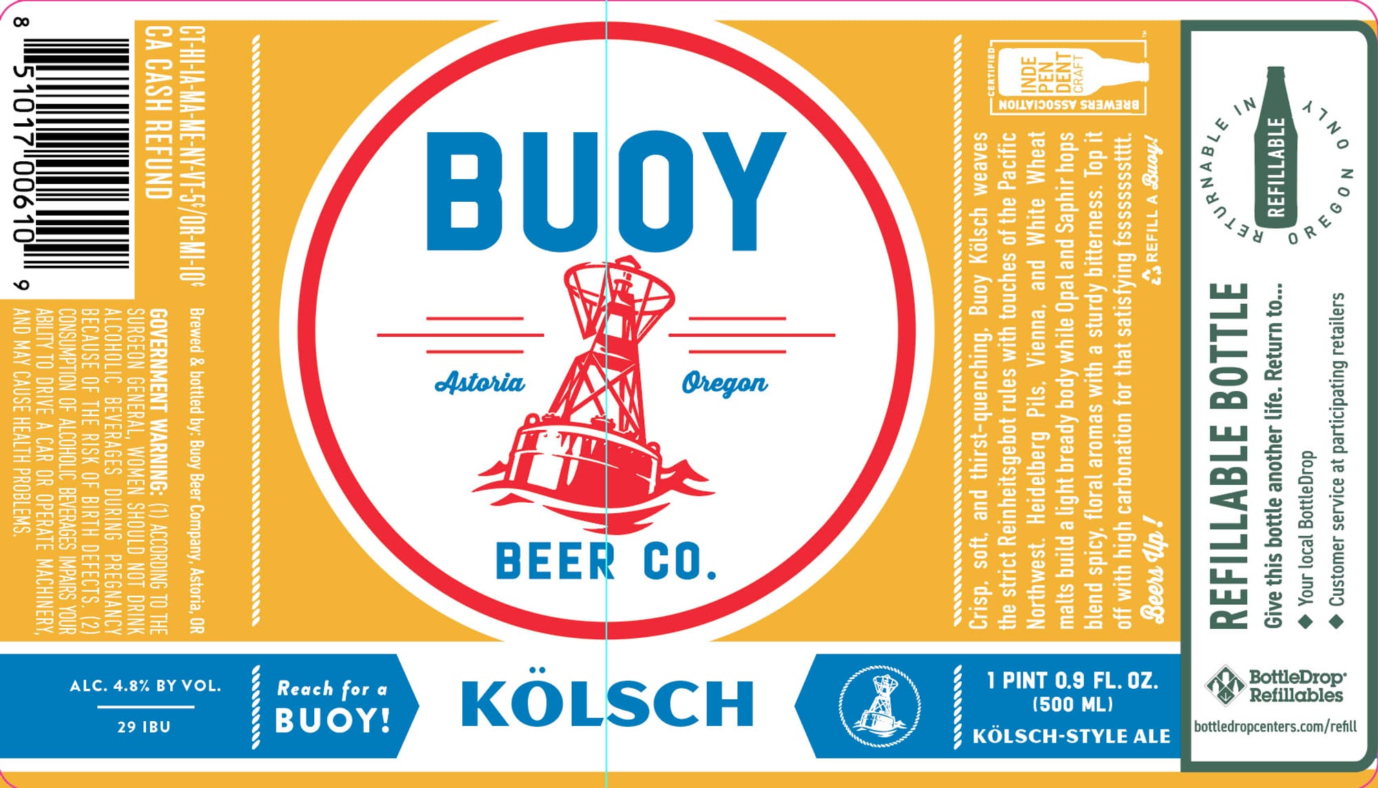 Buoy Kolsch by Buoy Beer Co. - beer label