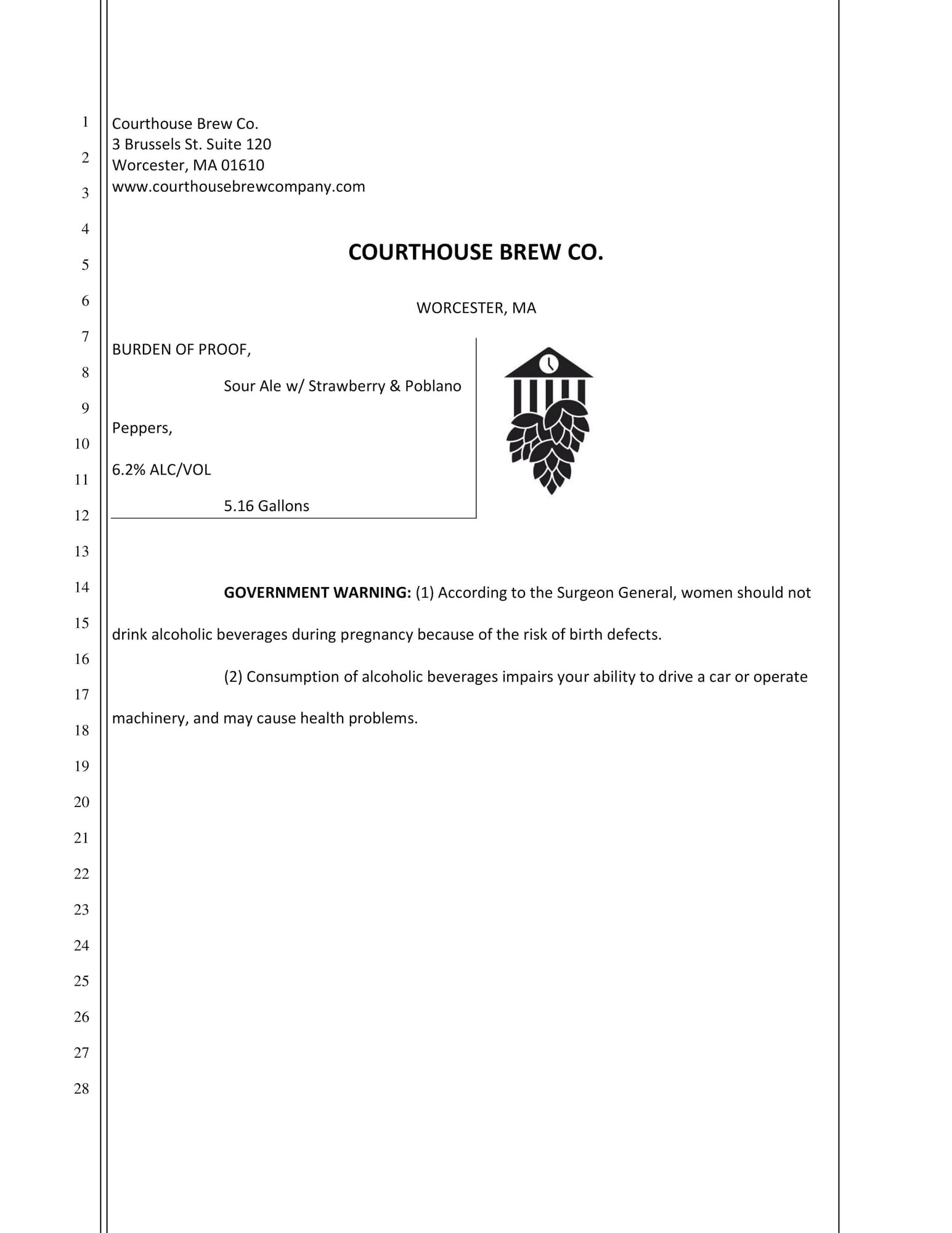 Burden of Proof by Courthouse Brew Co. - beer label