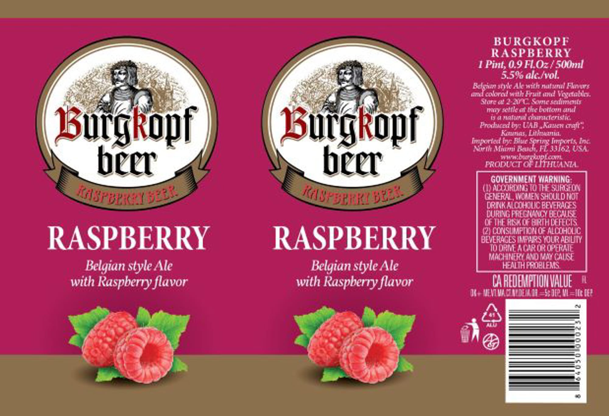Burgkopf Raspberry Beer by UAB, Kasen craft - beer label