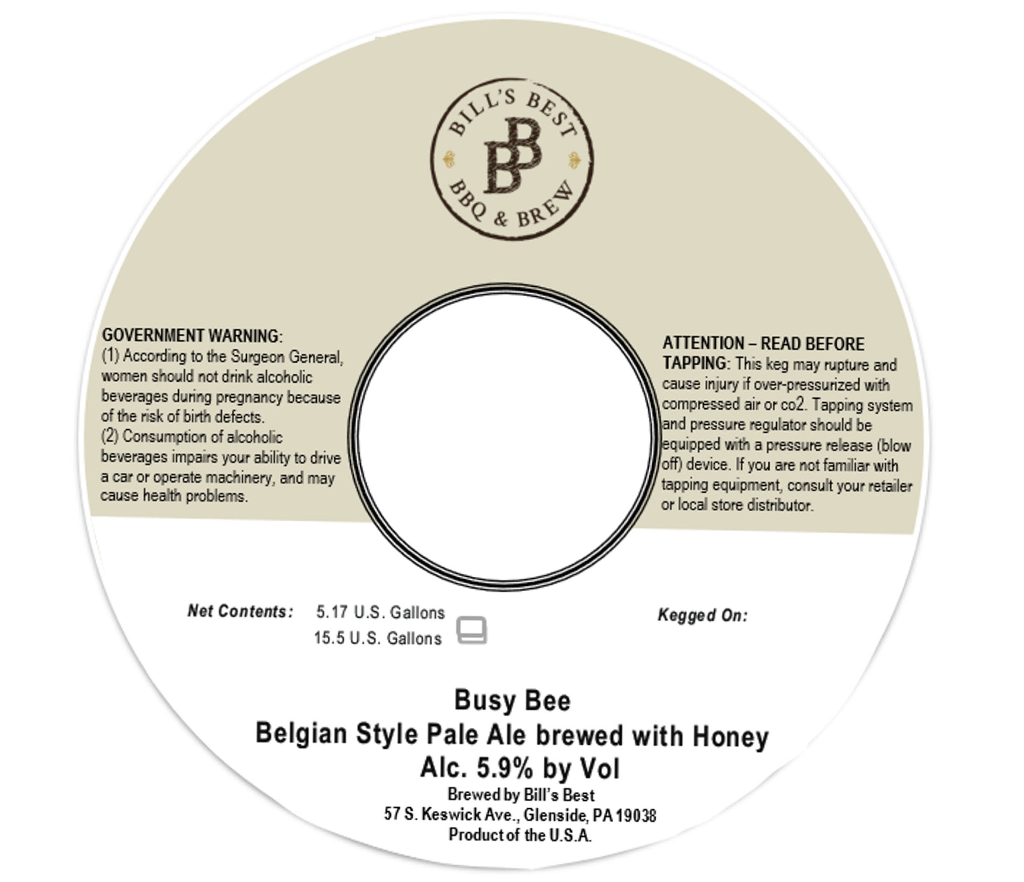 Busy Bee by Bill’s Best - beer label