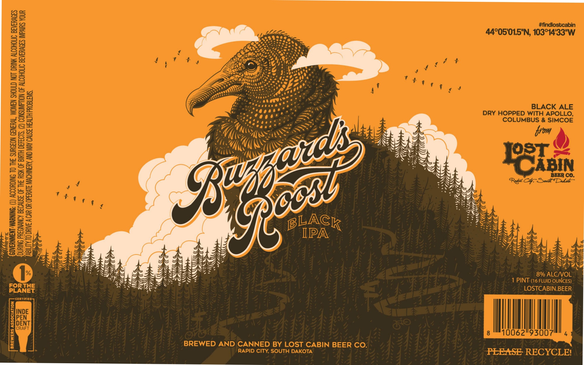 Buzzard’s Roost Black IPA by Lost Cabin Beer Co. - beer label