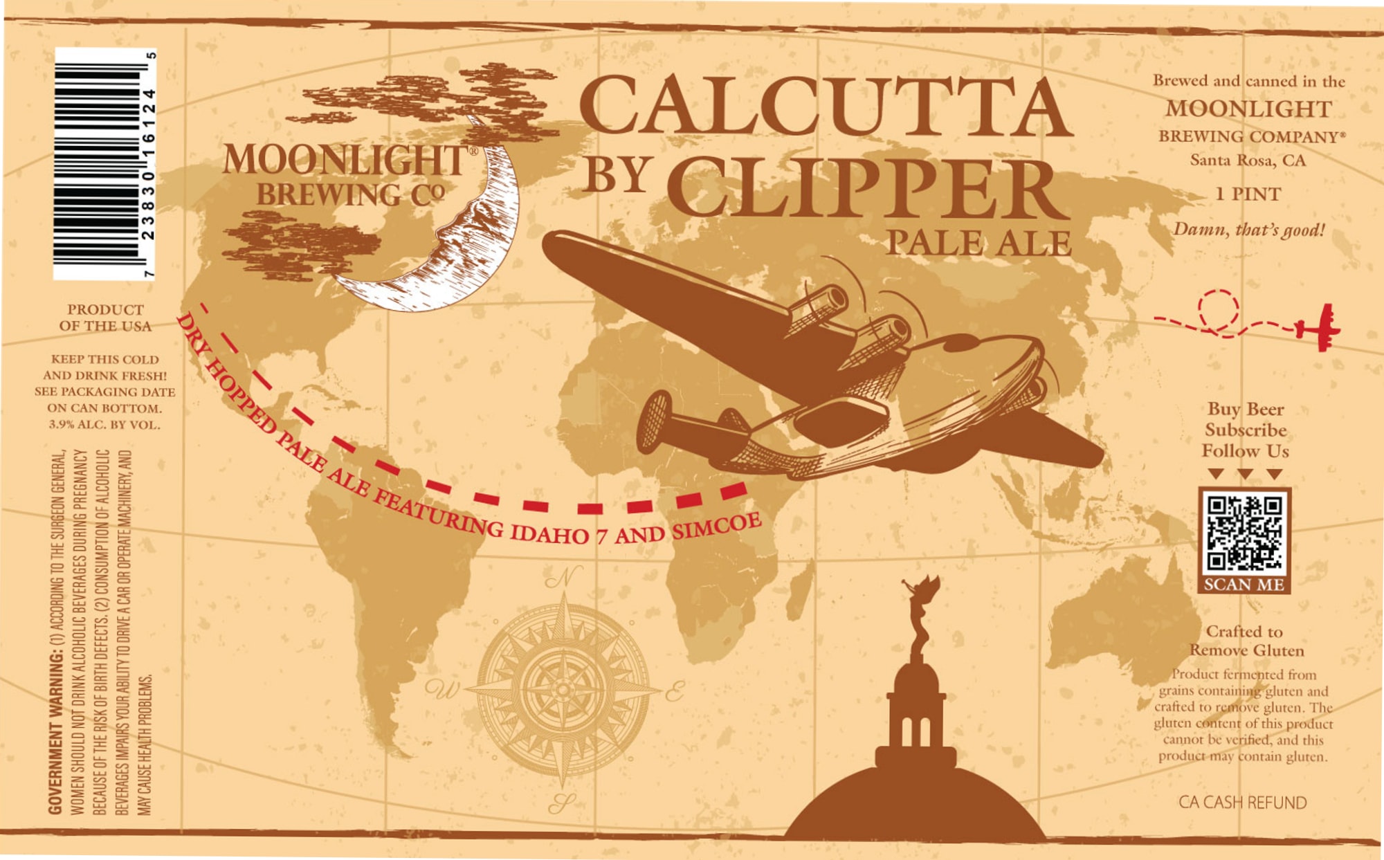 Calcutta by Clipper Pale Ale by Moonlight Brewing Company - beer label