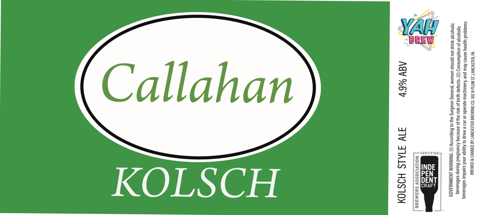 Callahan Kolsch by YAH Brew - beer label