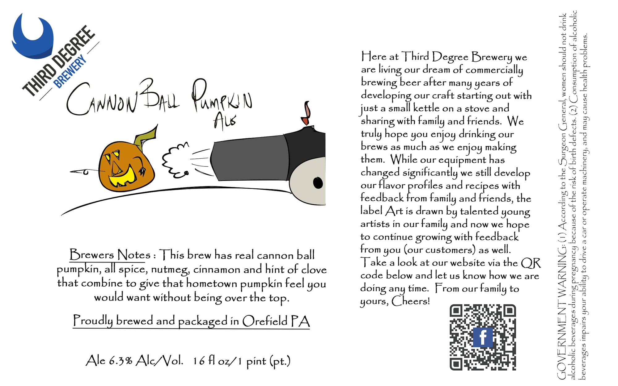 Cannonball Pumpkin Ale by Third Degree Brewery - beer label
