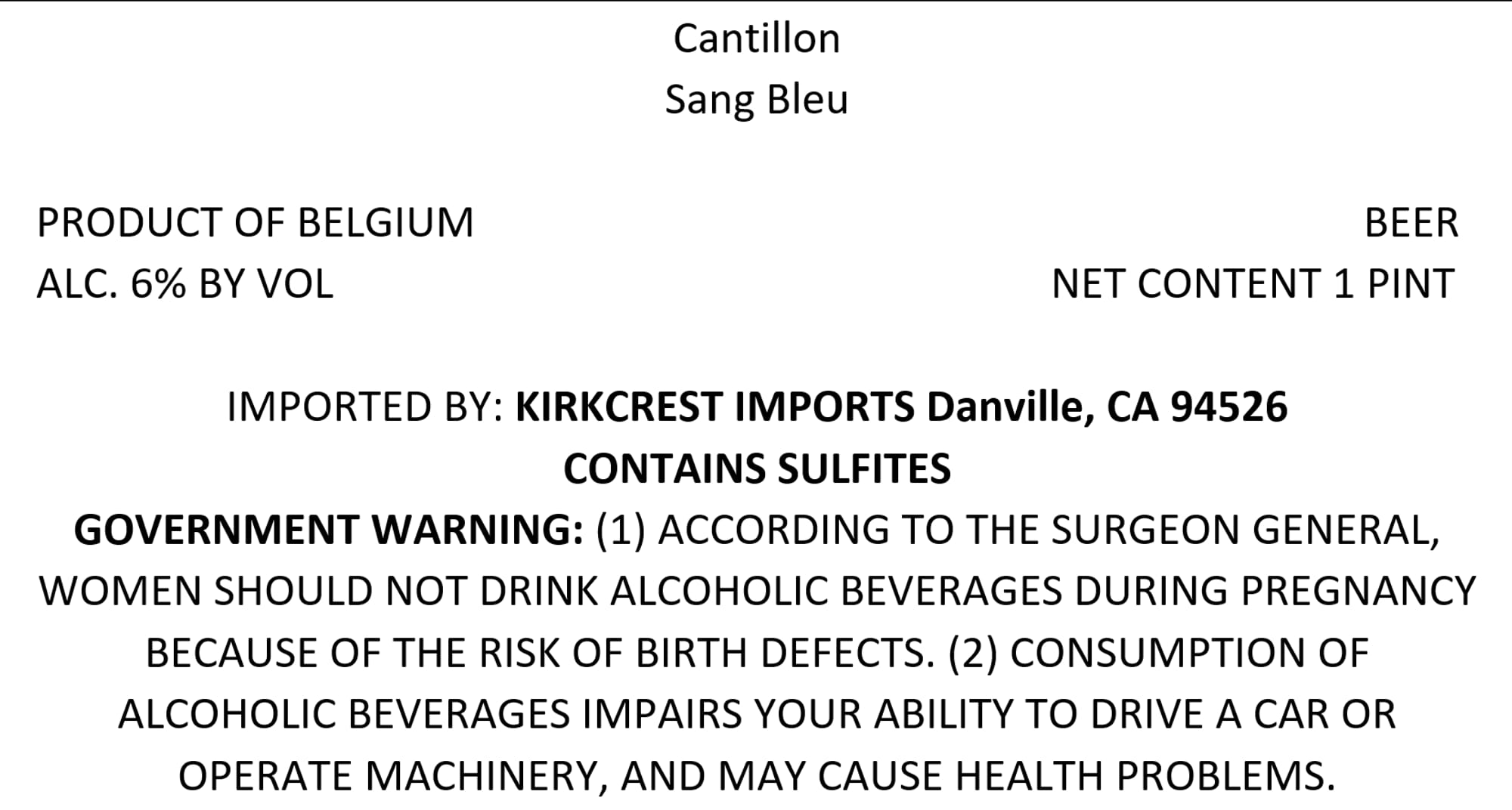 Sang Bleu by Cantillon - beer label