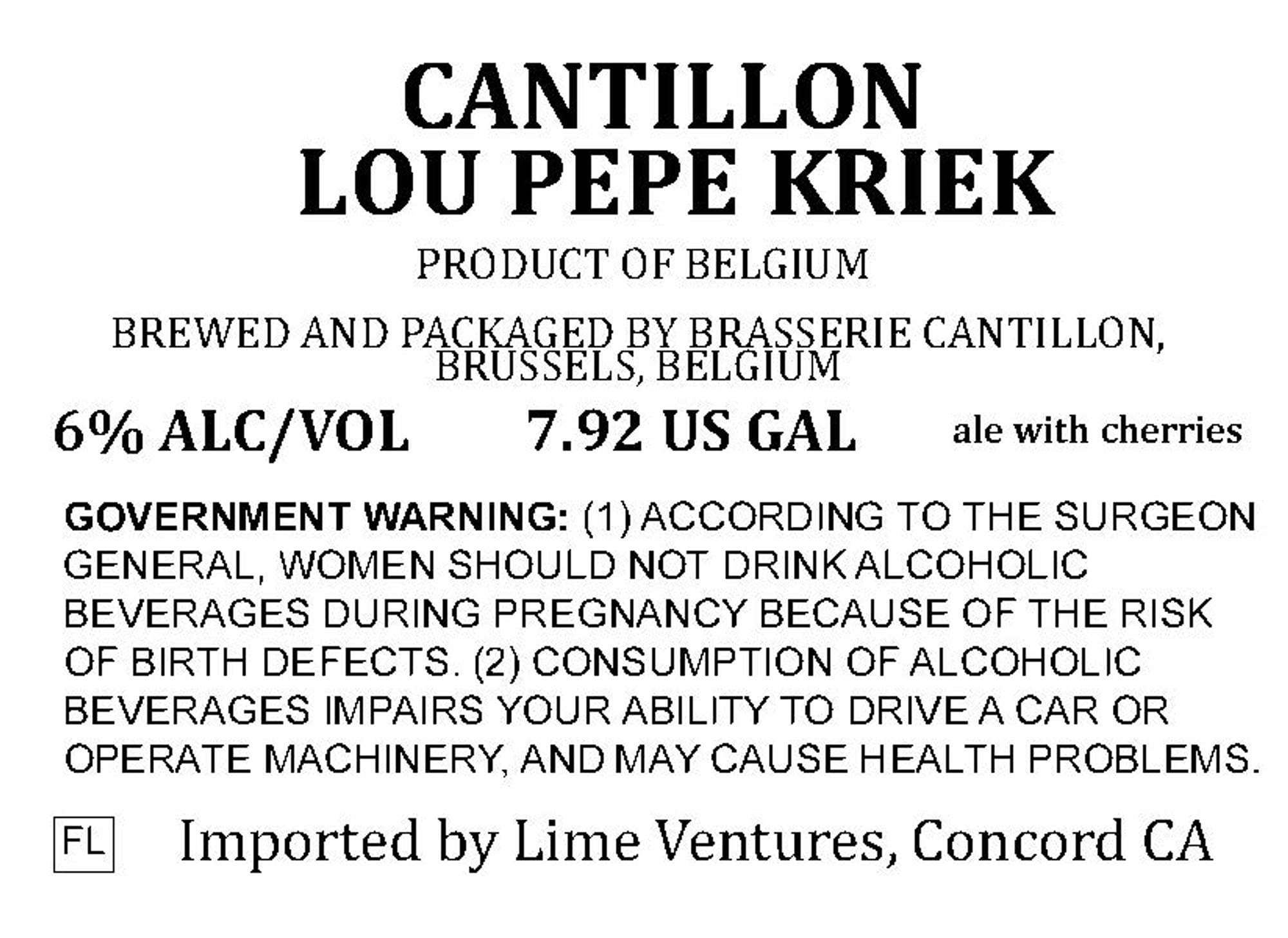 Lou Pepe Kriek by Brasserie Cantillon - beer label