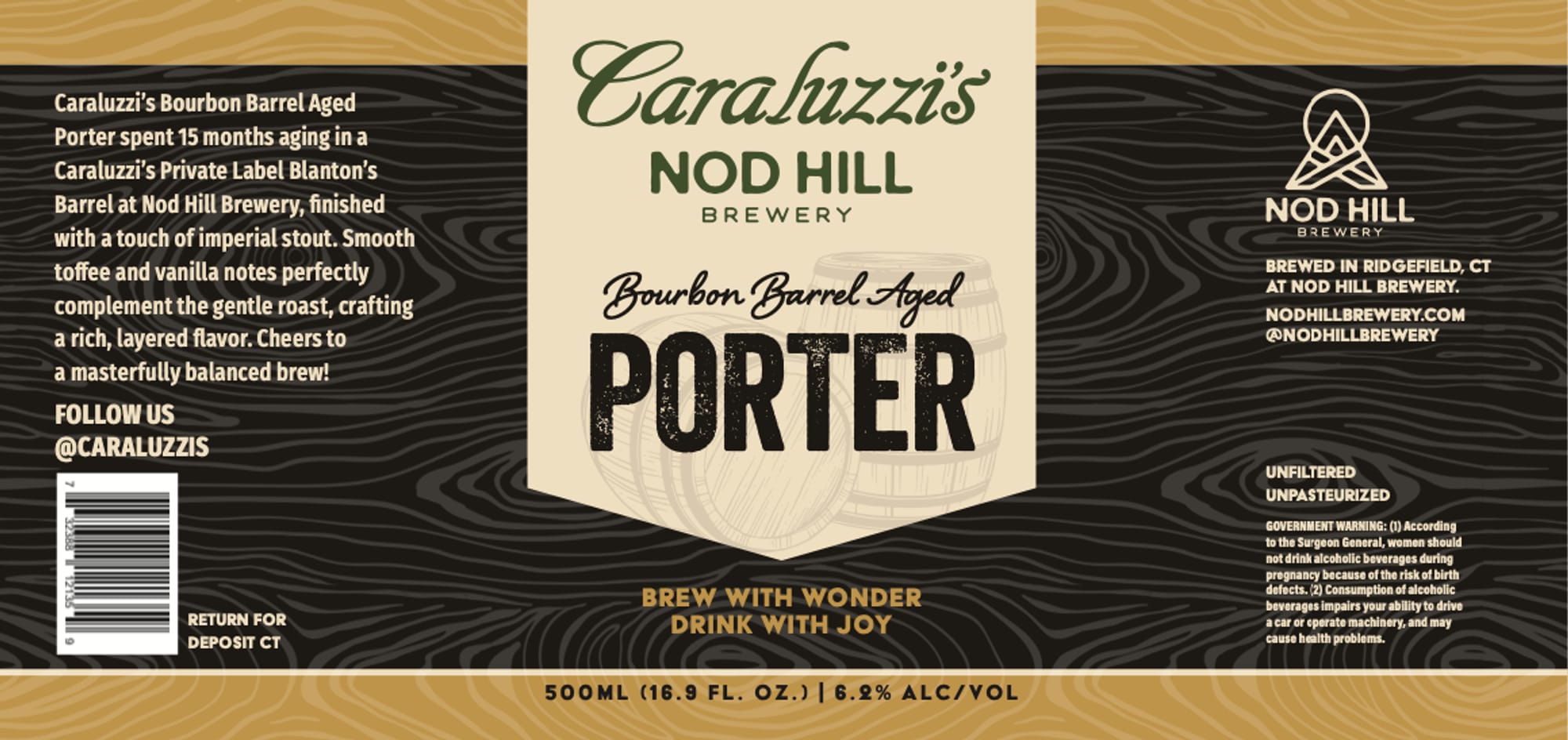 Caraluzzi’s Bourbon Barrel Porter by Nod Hill Brewery - beer label