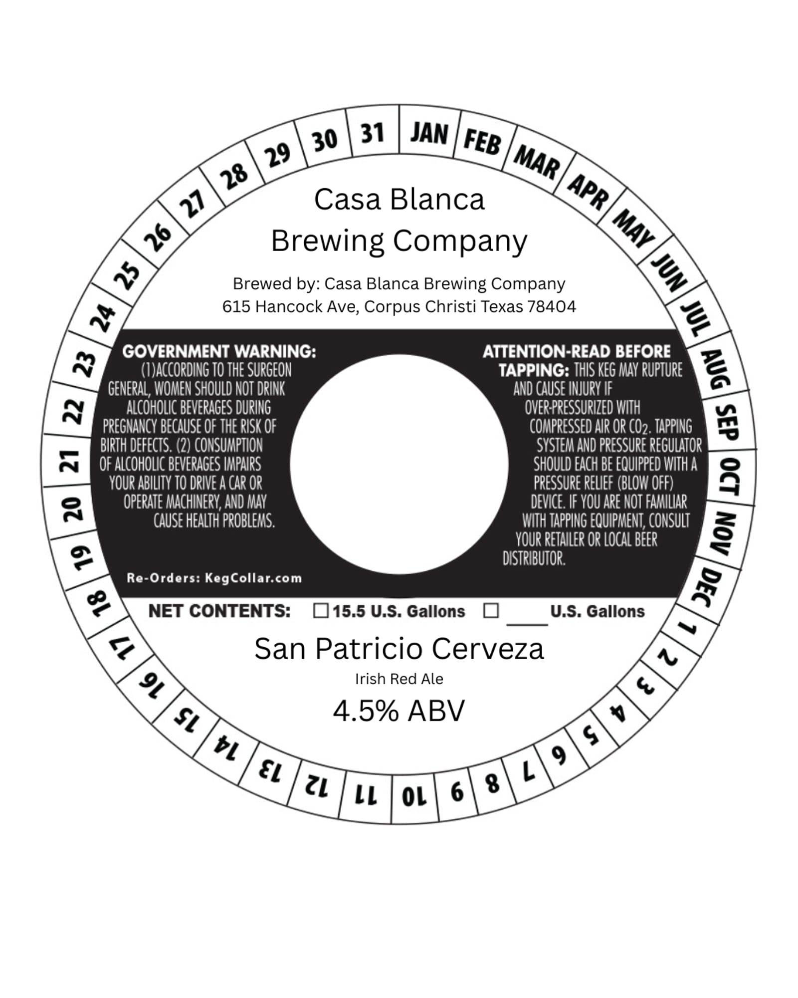 San Patricio Cerveza by Casa Blanca Brewing Company - beer label
