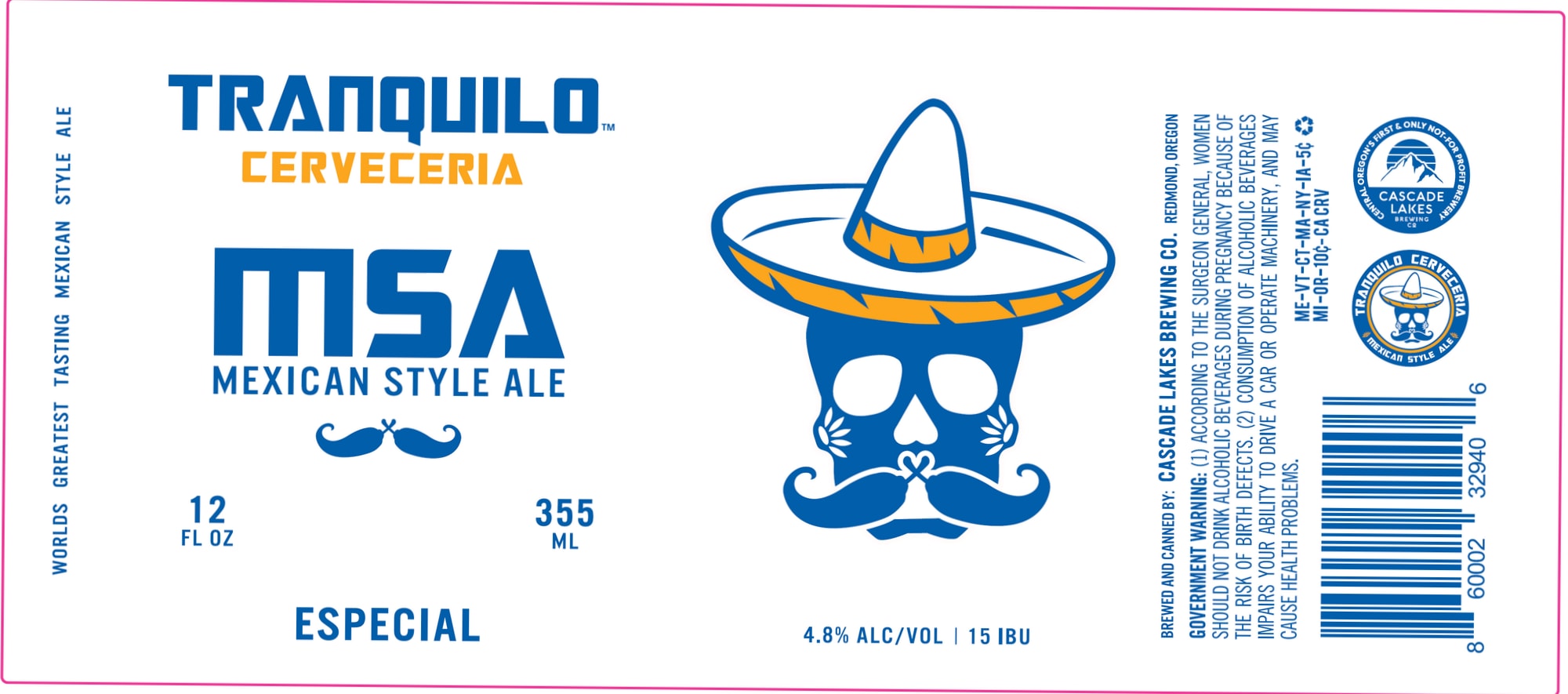 Tranquilo Cerveceria MSA by Cascade Lakes Brewing Co. - beer label