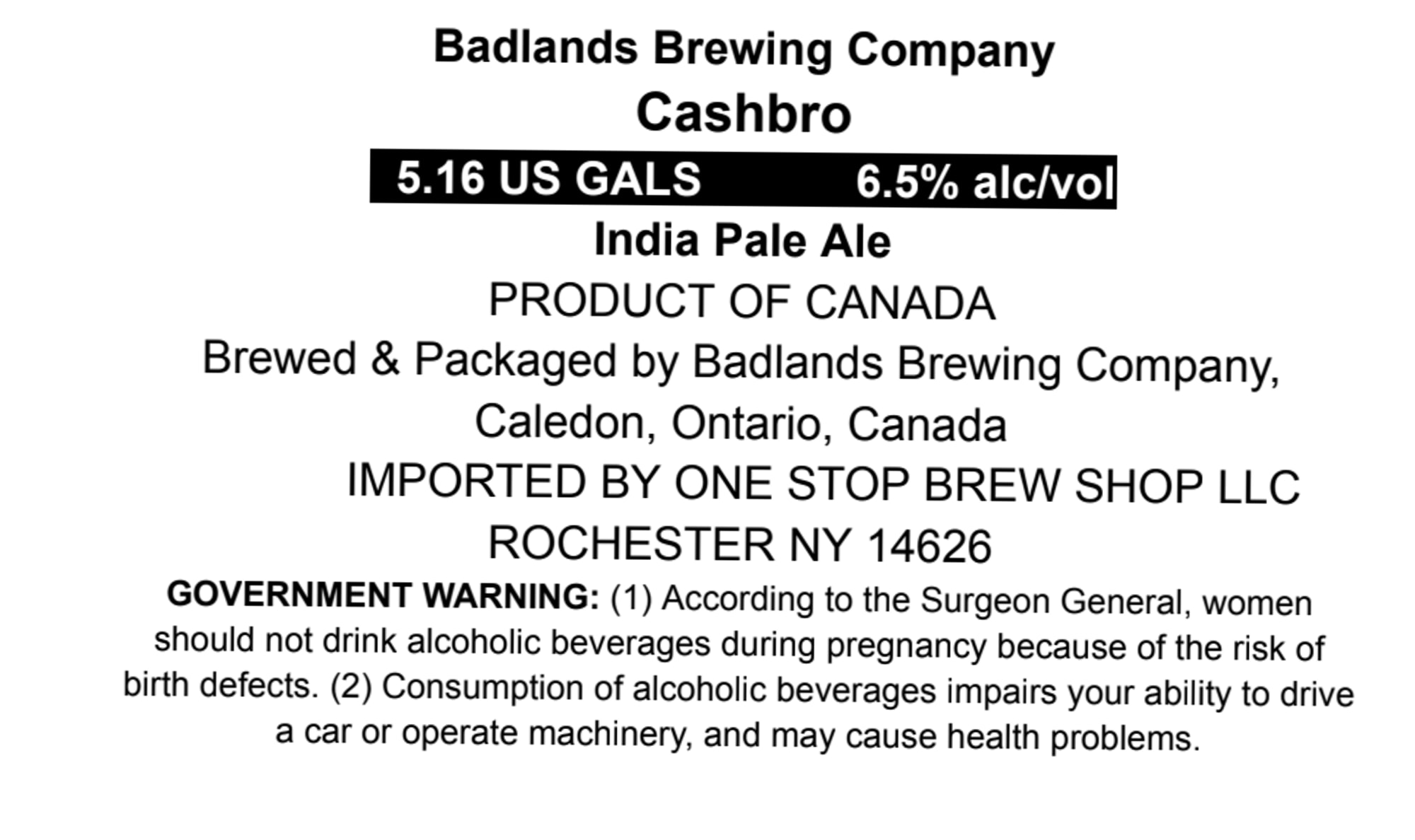 Cashbro by Badlands Brewing Company - beer label