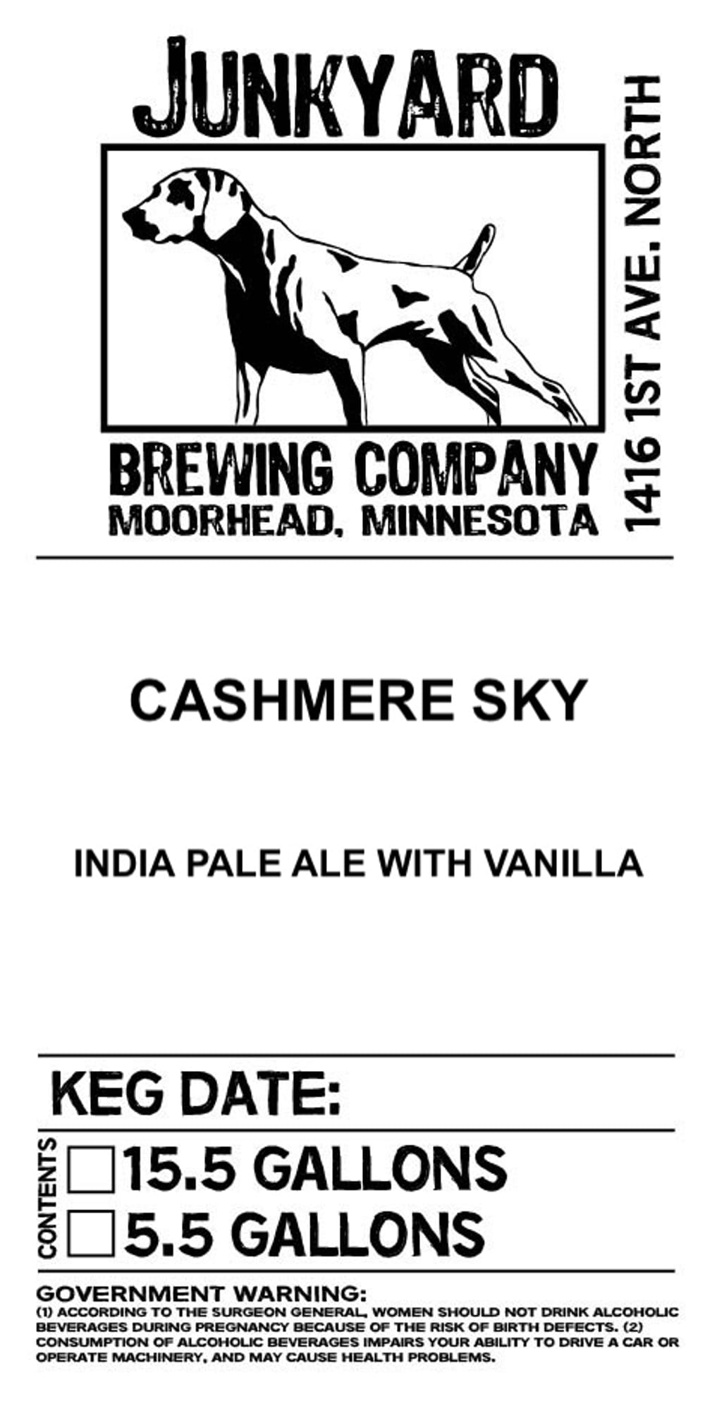 Cashmere Sky by Junkyard Brewing Company - beer label
