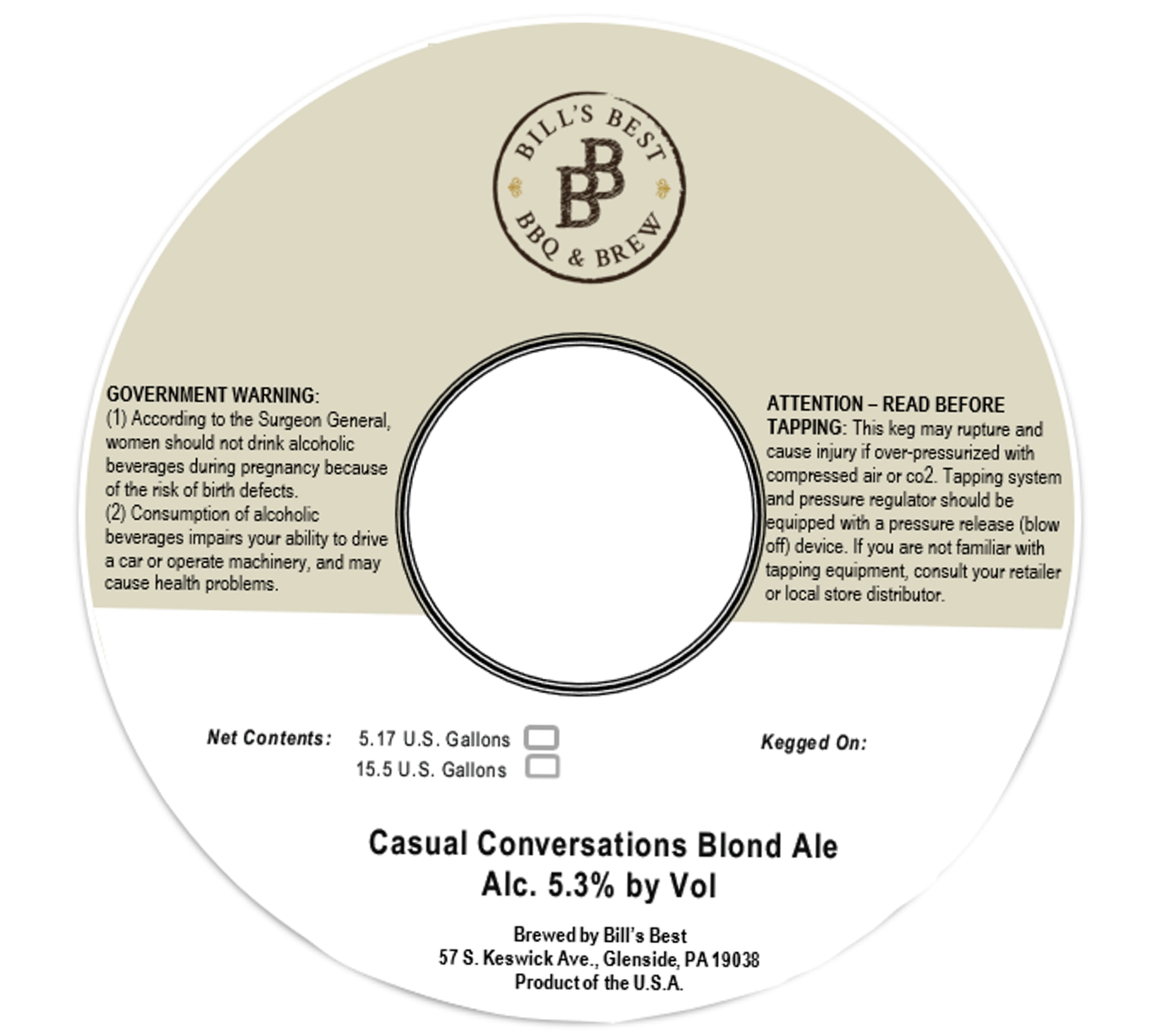 Casual Conversations Blonde Ale by Bill's Best - beer label