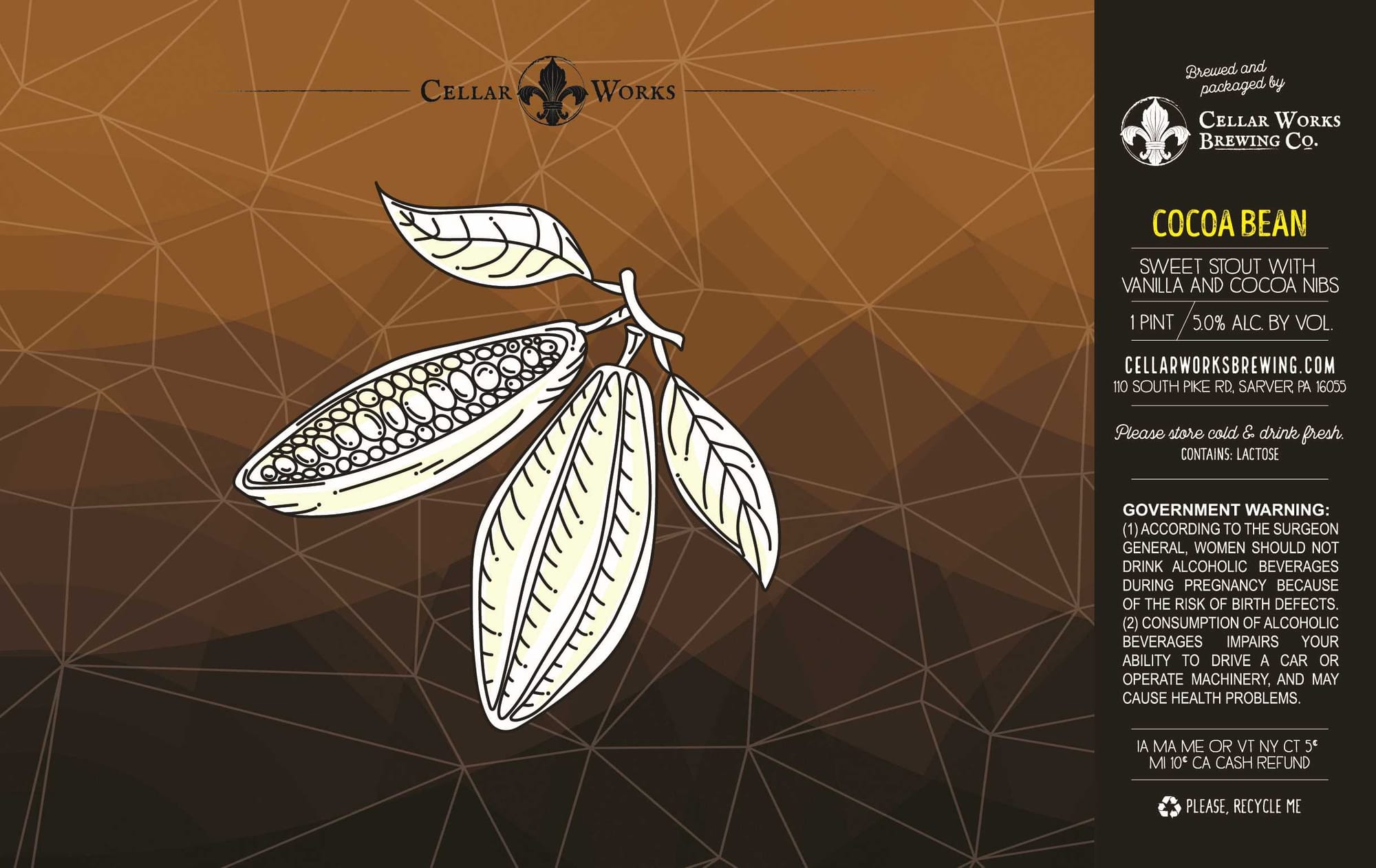 Cocoa Bean Sweet Stout with Vanilla & Cocoa Nibs by Cellar Works Brewing Co. - beer label