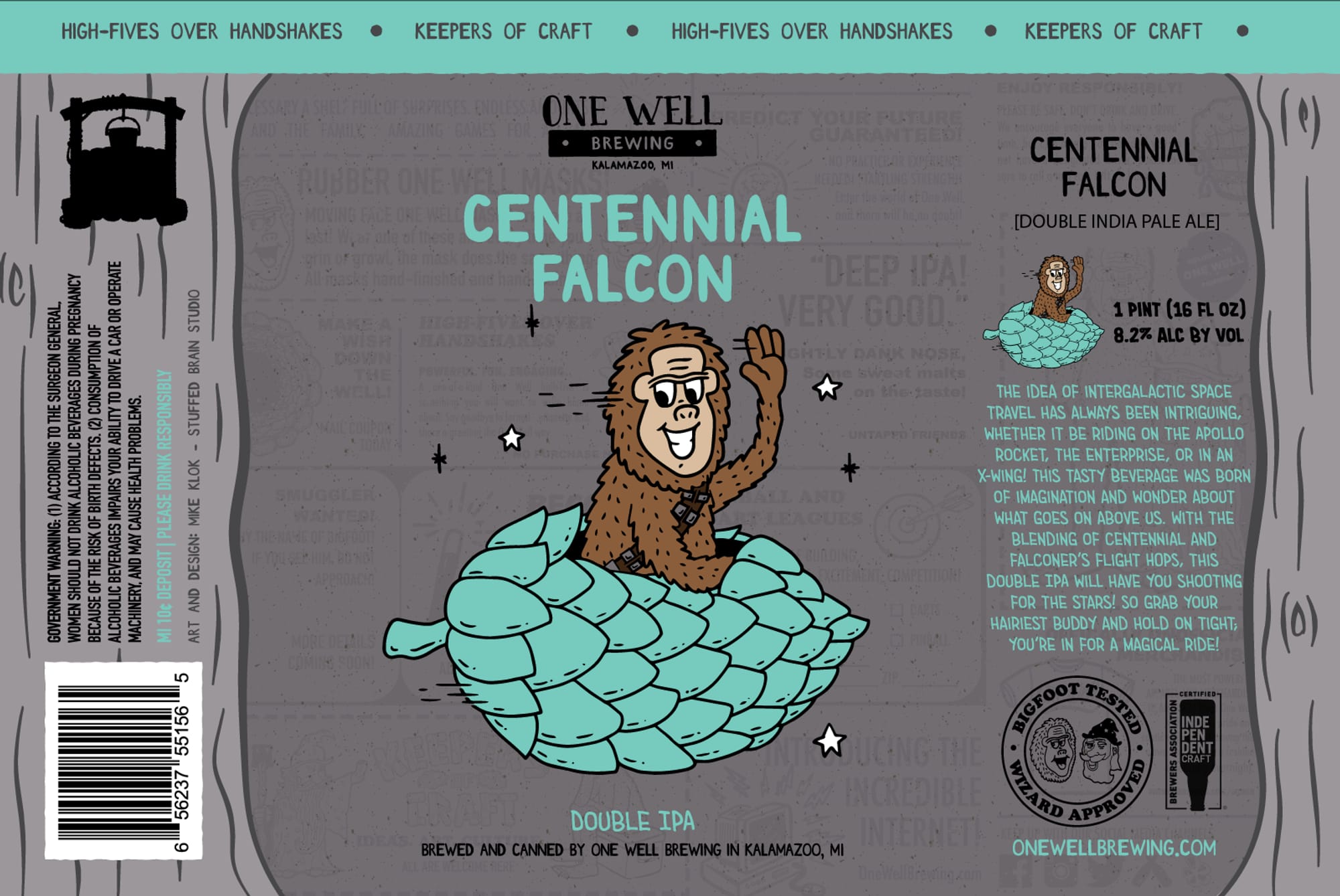 Centennial Falcon by One Well Brewing - beer label
