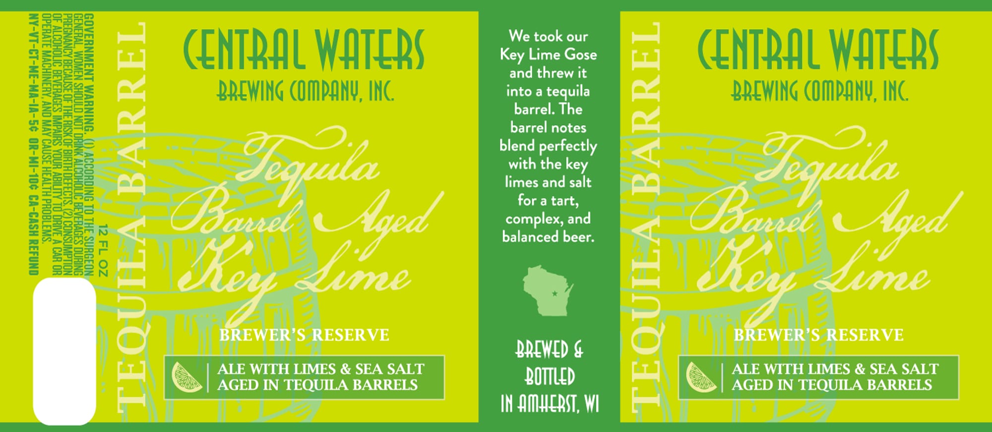 Tequila Barrel Key Lime by Central Waters Brewing Company - beer label