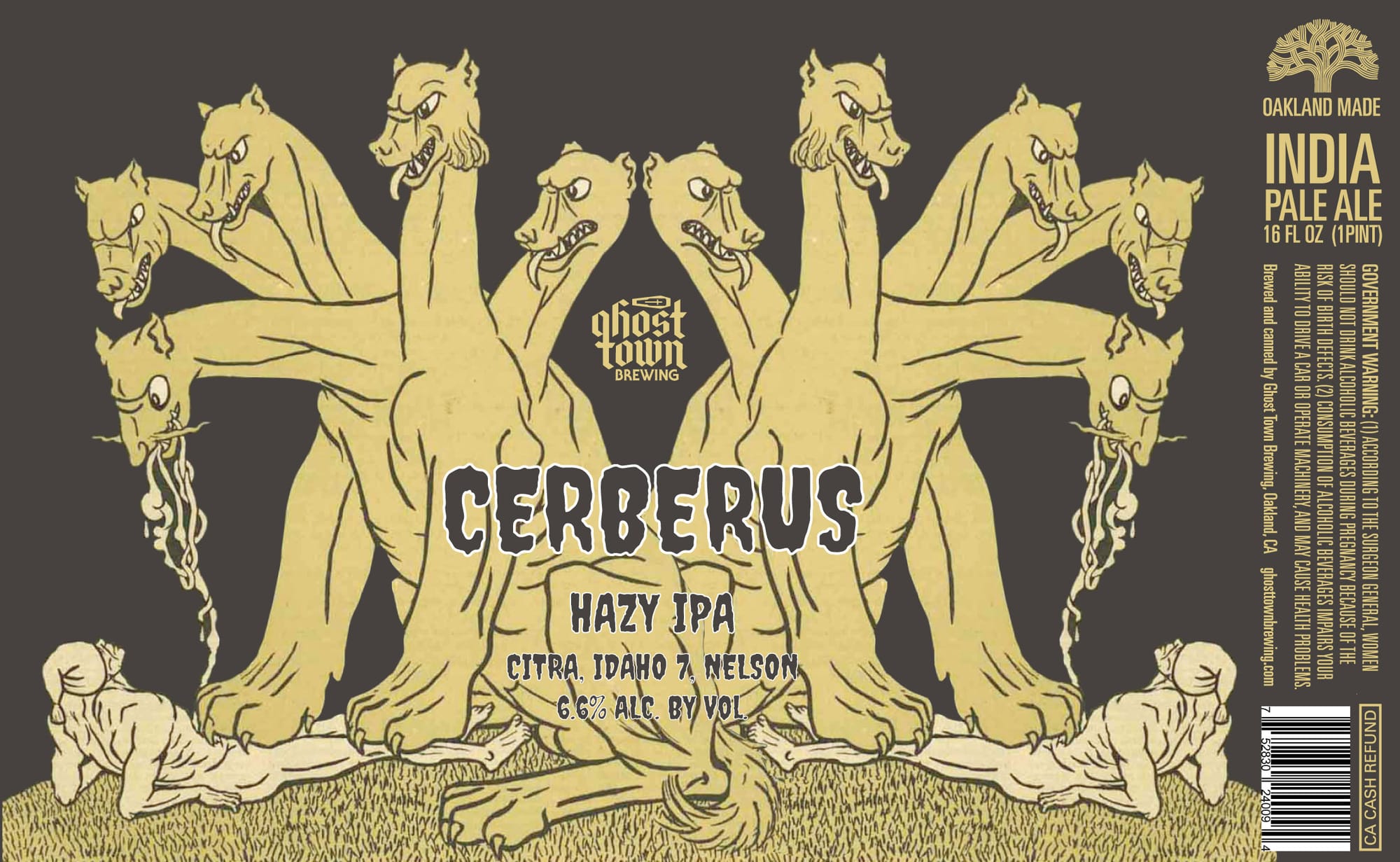 Cerberus Hazy IPA by Ghost Town Brewing - beer label